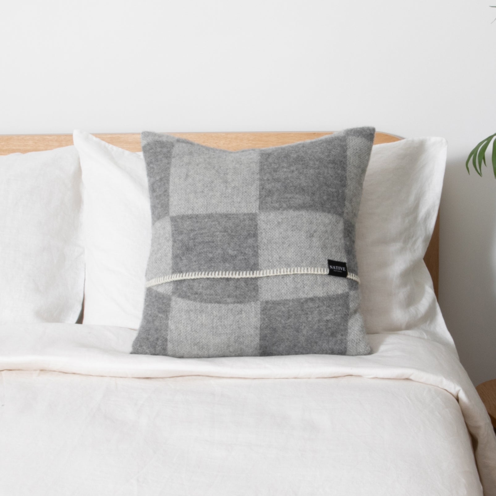 Checkerboard Grey Wool Cushion 45x45cm