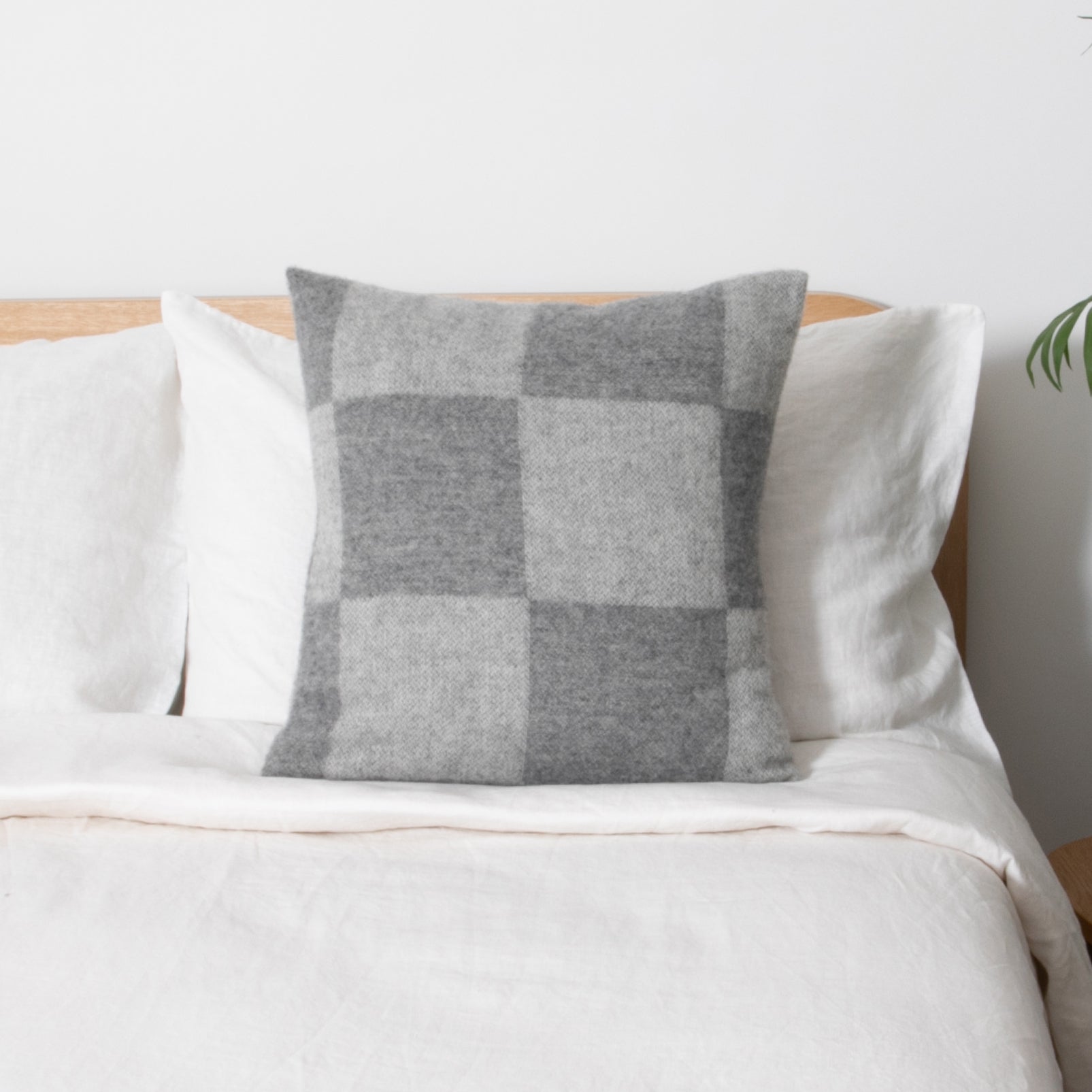 Checkerboard Grey Wool Cushion 45x45cm
