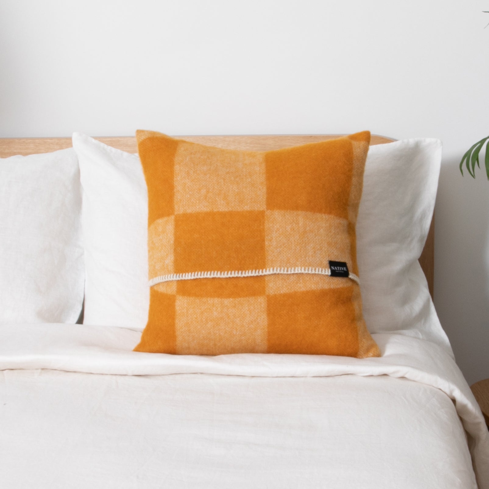 Checkerboard Orange Wool Cushion 45x45cm