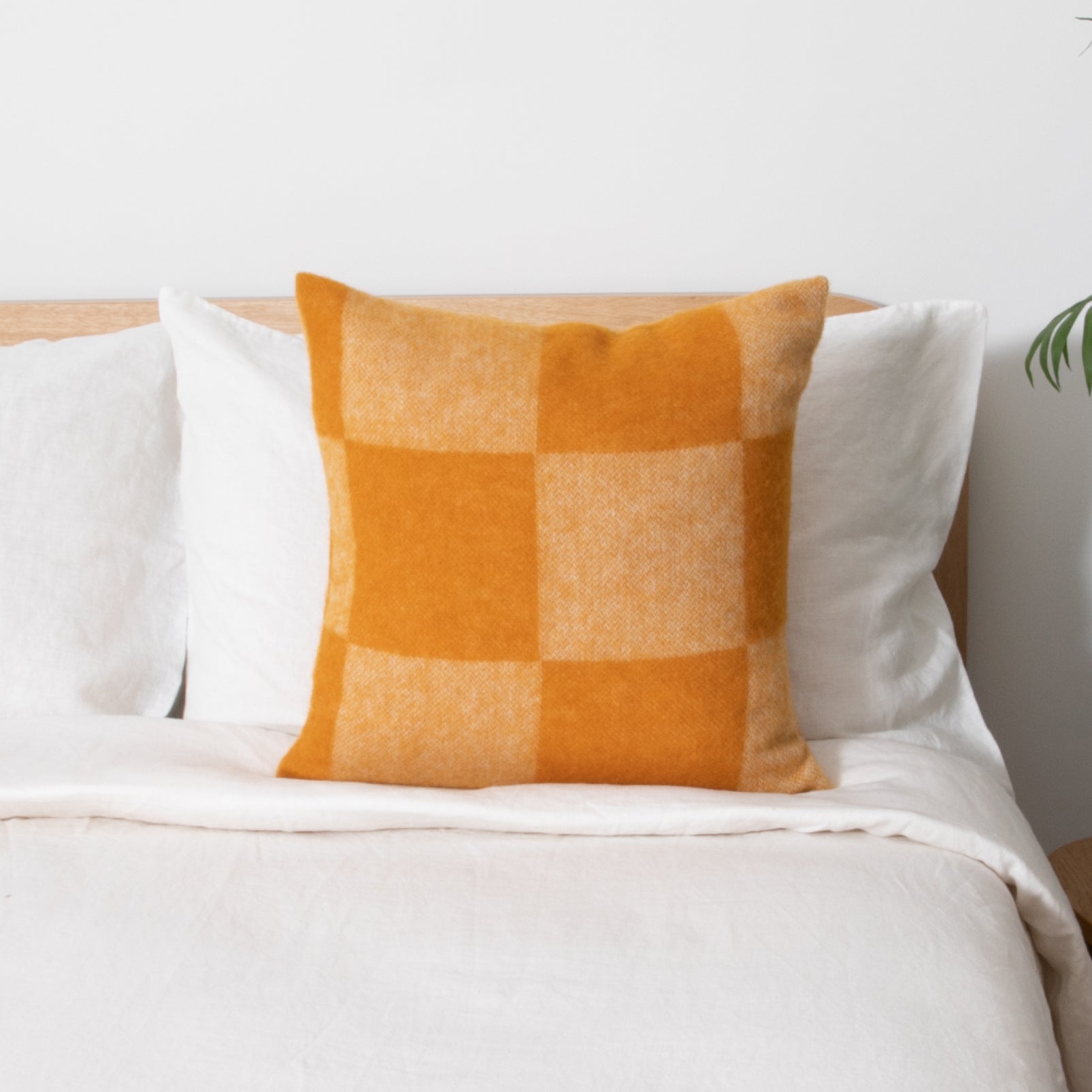 Checkerboard Orange Wool Cushion 45x45cm