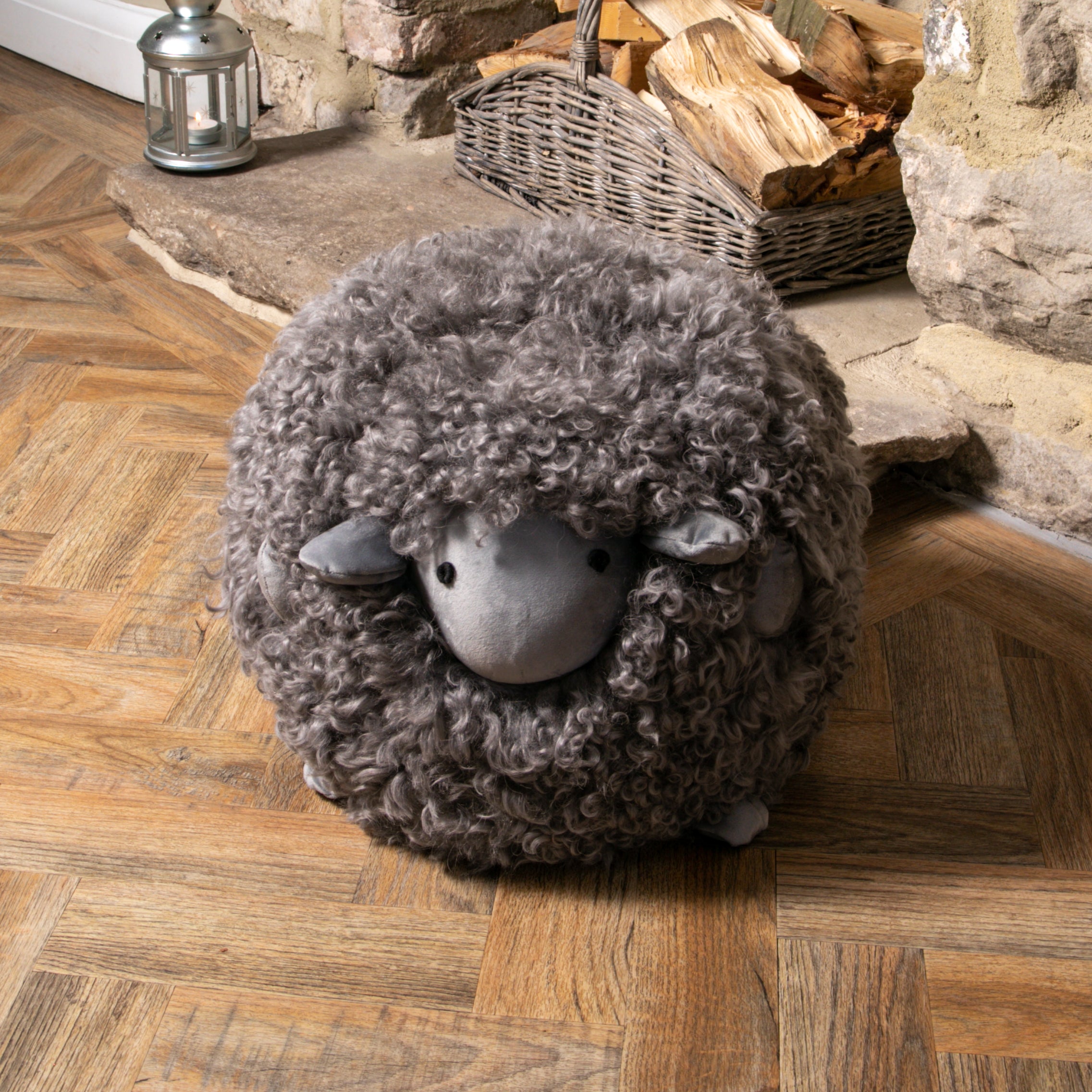 Shearling Lamby Ball Grey Childrens Stool