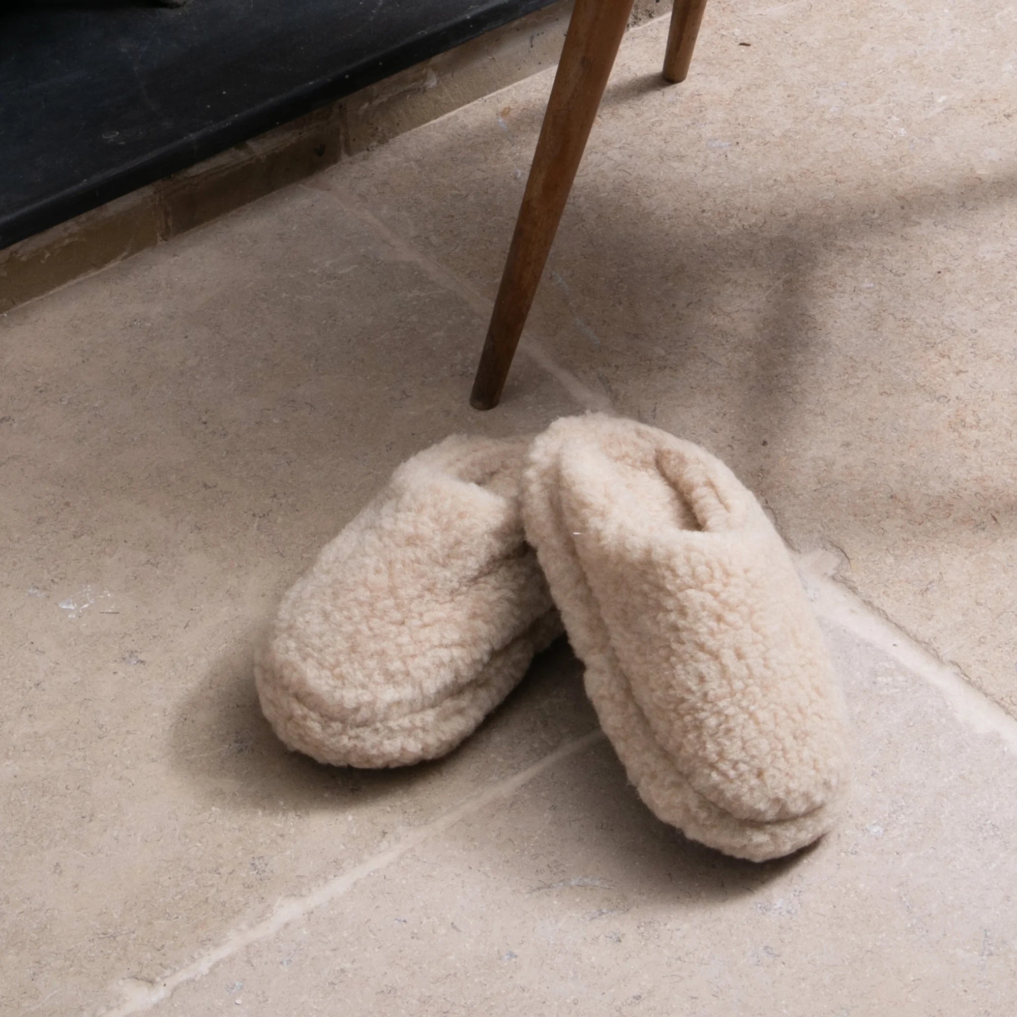 Beige Merino Wool Slippers