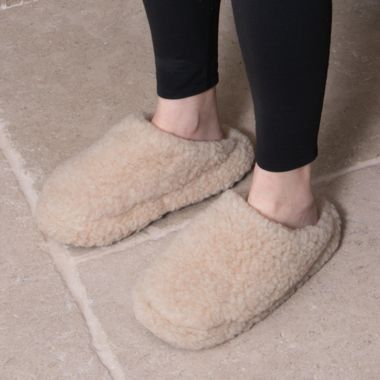 Beige Merino Wool Slippers
