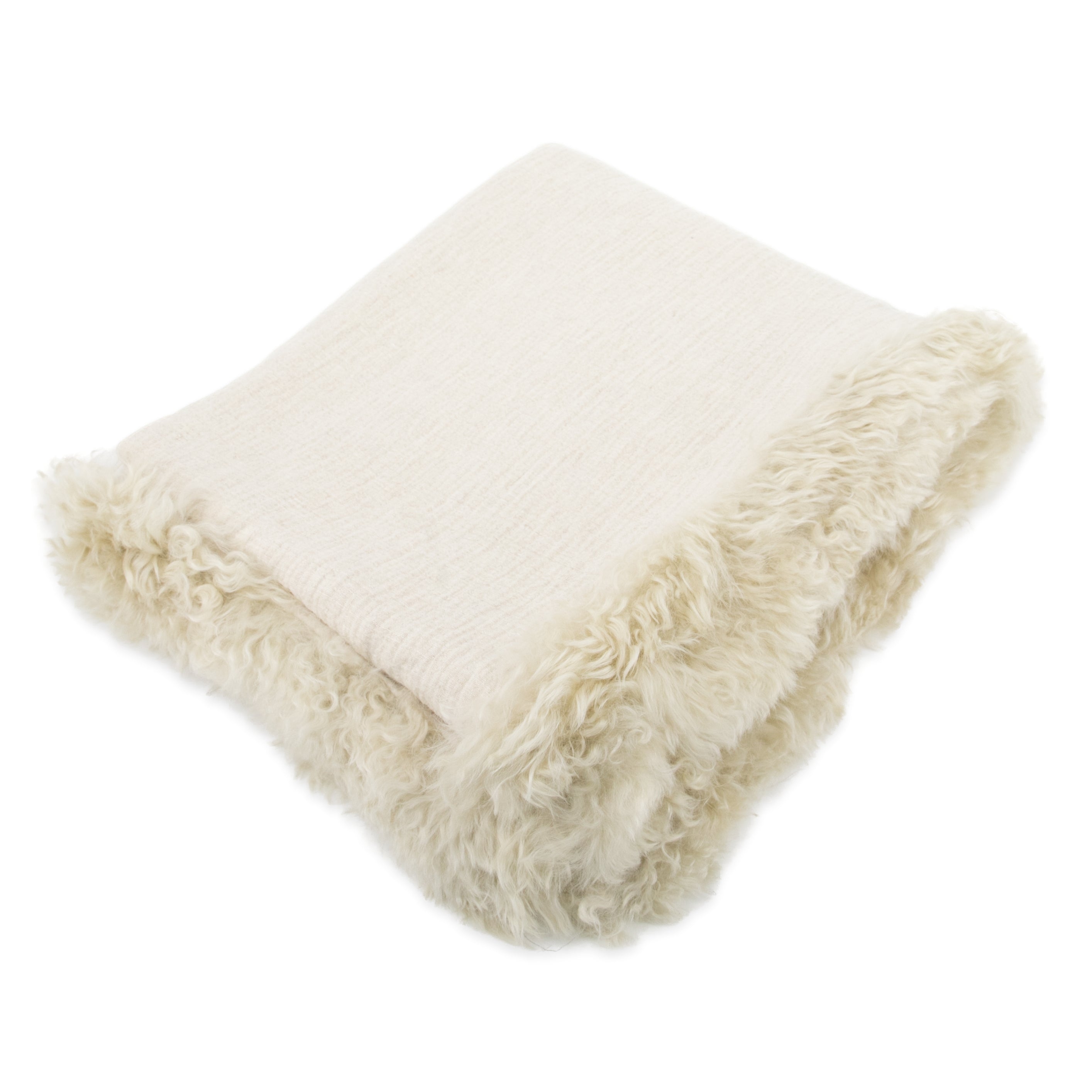 Beige Linen Blanket Sheepskin Trim