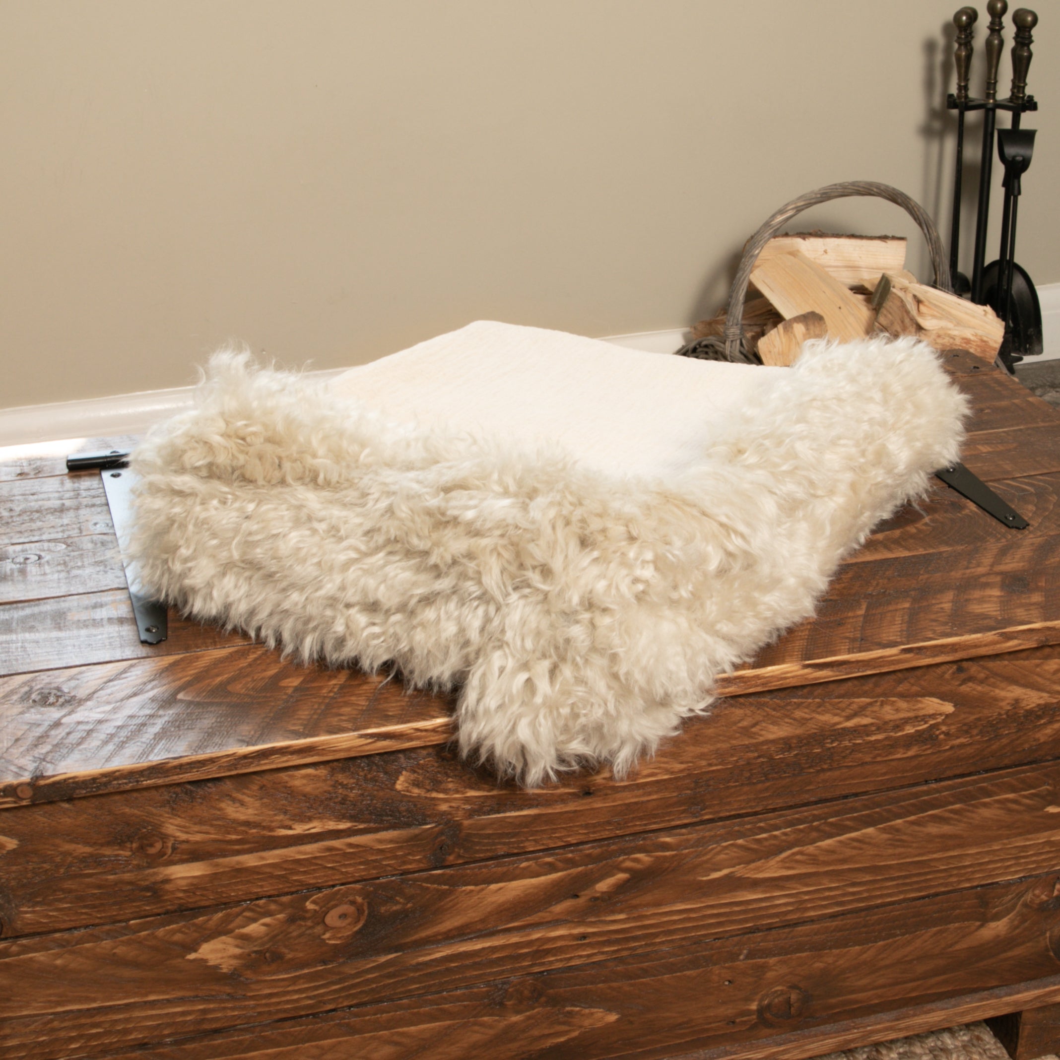 Beige Linen Blanket Sheepskin Trim