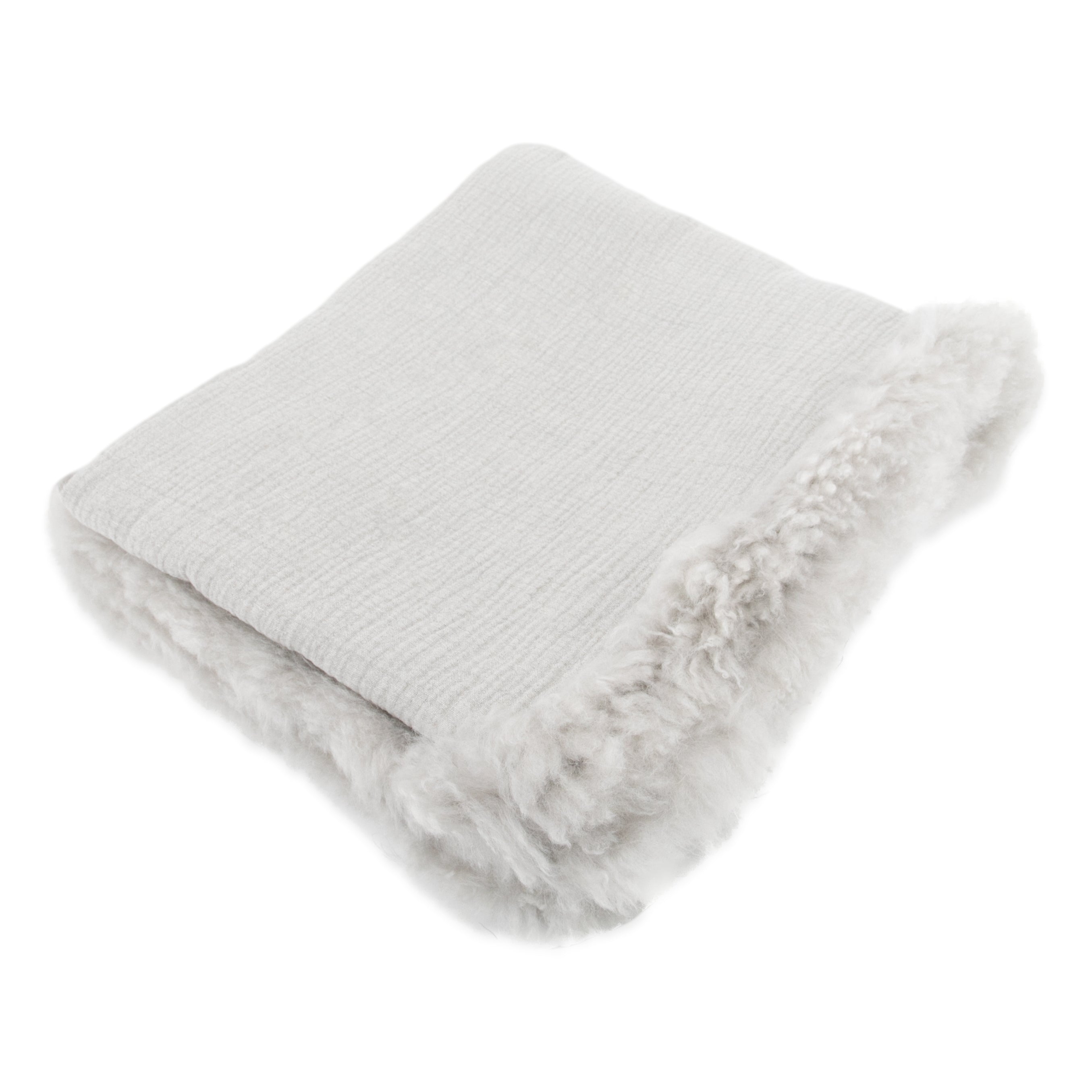 Grey Linen Blanket Sheepskin Trim
