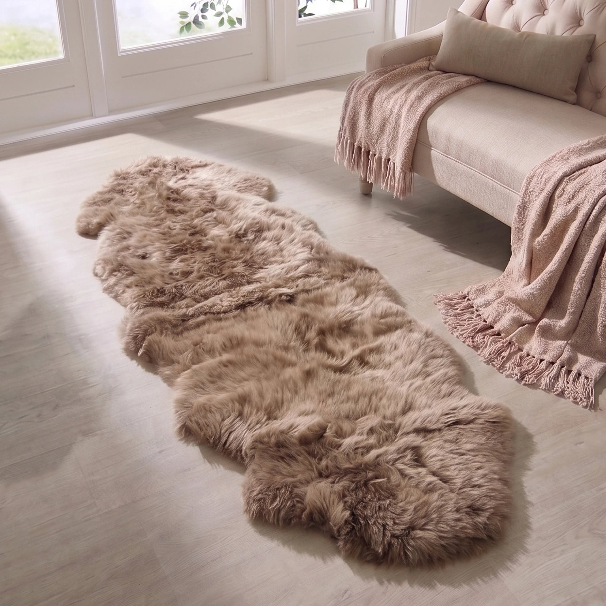 Double Light Brown Sheepskin Rug