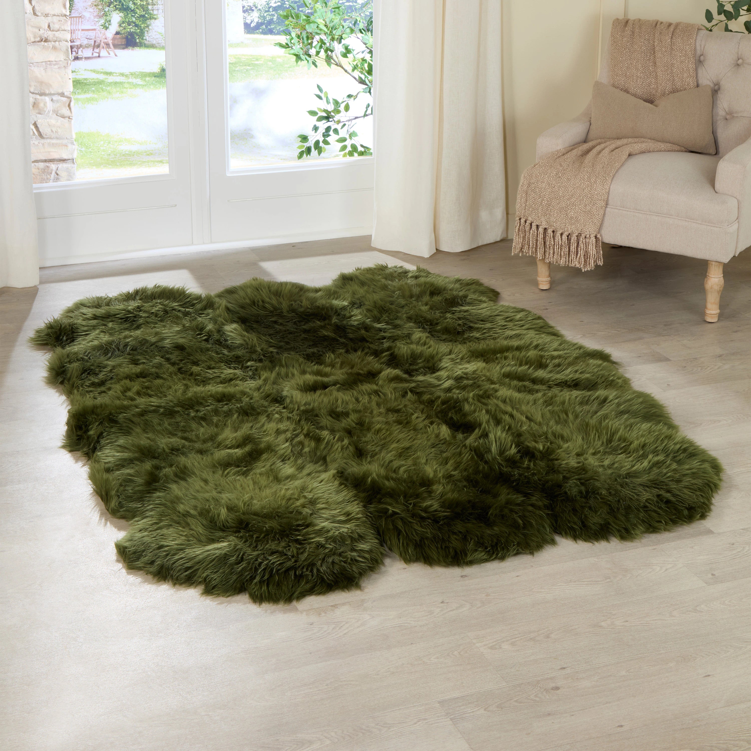 Sextuple Olive Green Sheepskin Rug