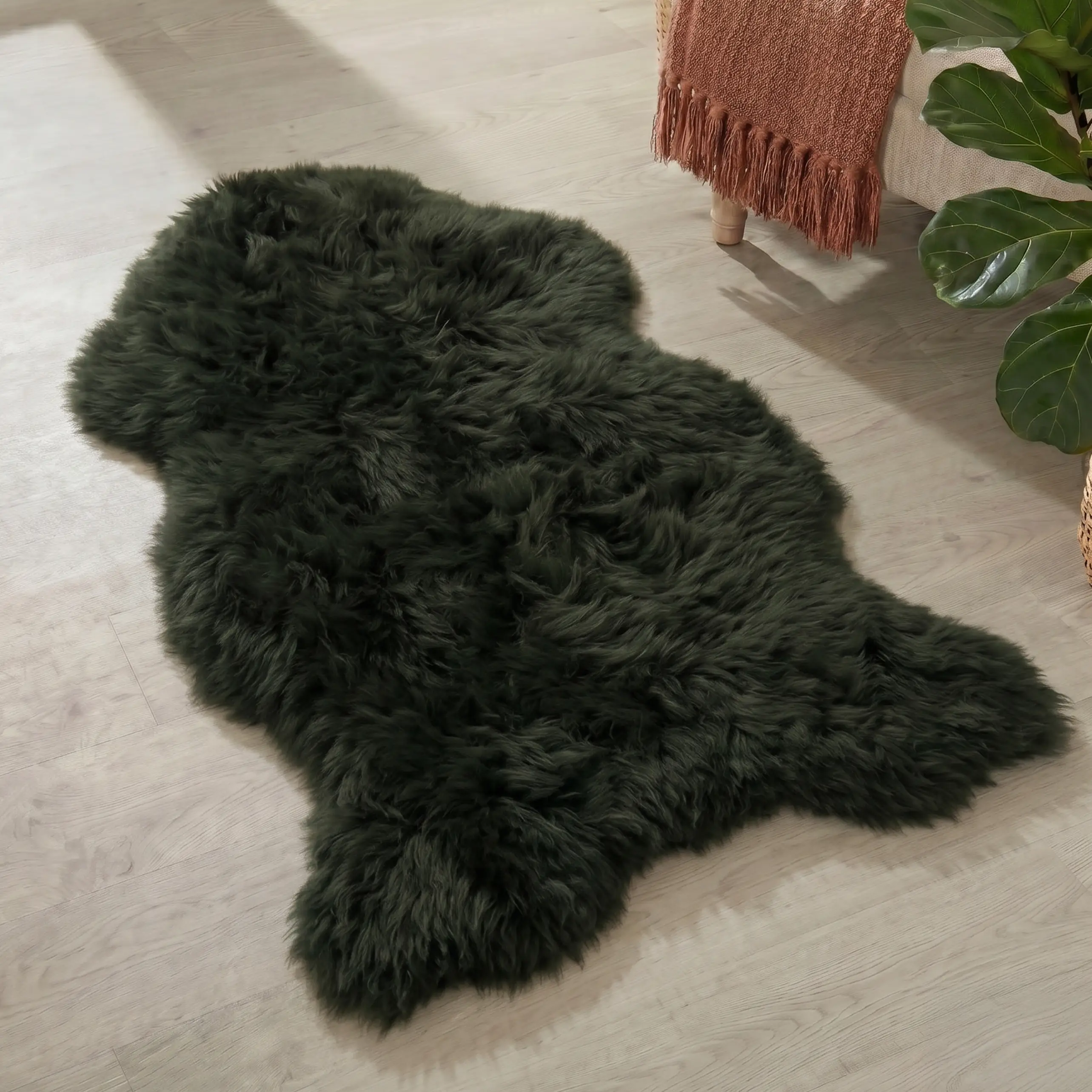 Premium Forest Green Single Sheepskin Rug