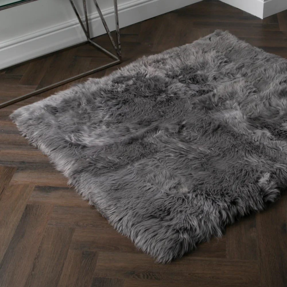 Grey Rectangle Sheepskin Rug - 130 x 150cm