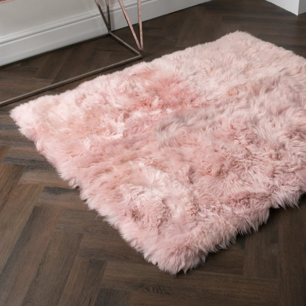 Pink Rectangle Sheepskin Rug - 130 x 150cm