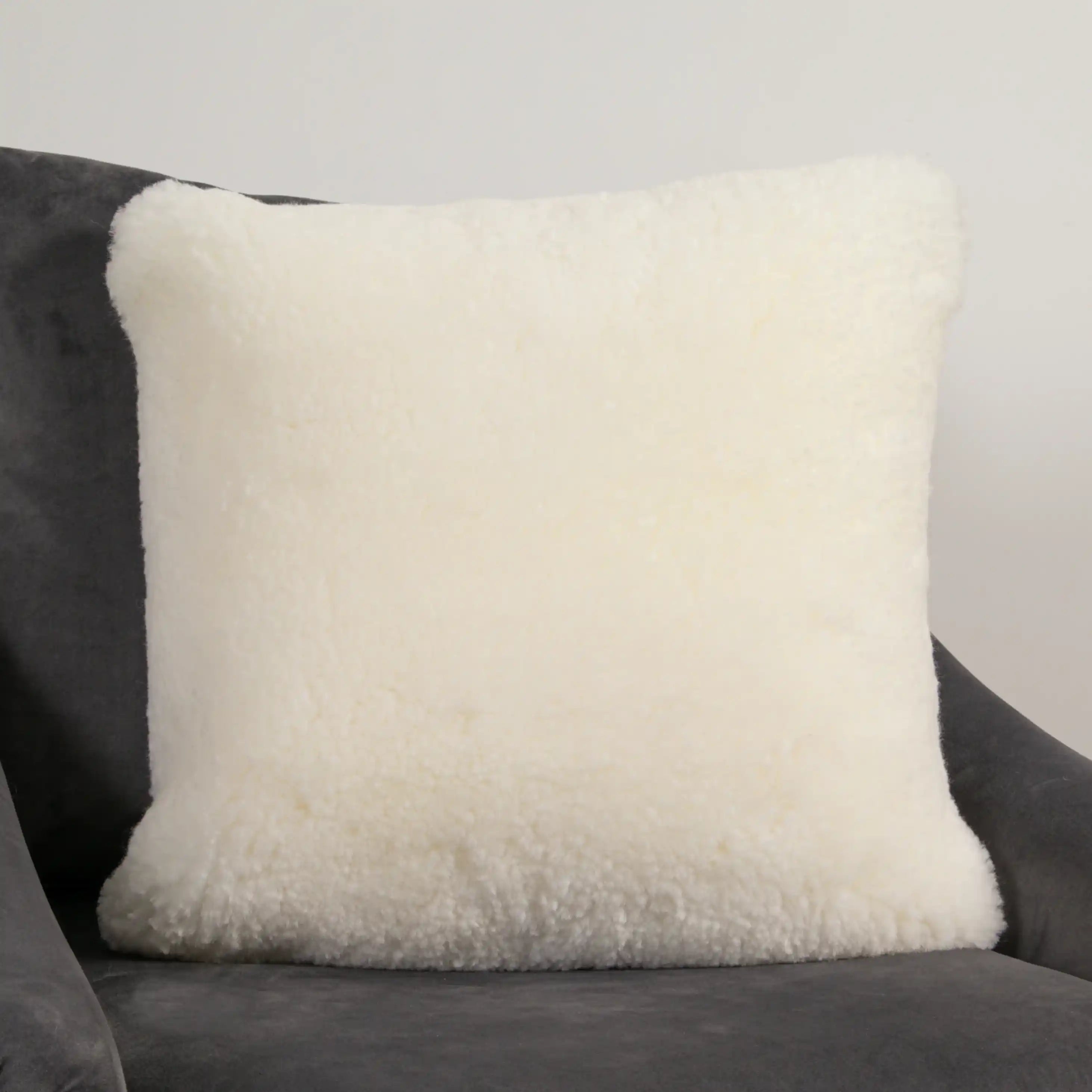 Ivory Short Pile Sheepskin Square Cushion - 45x45cm