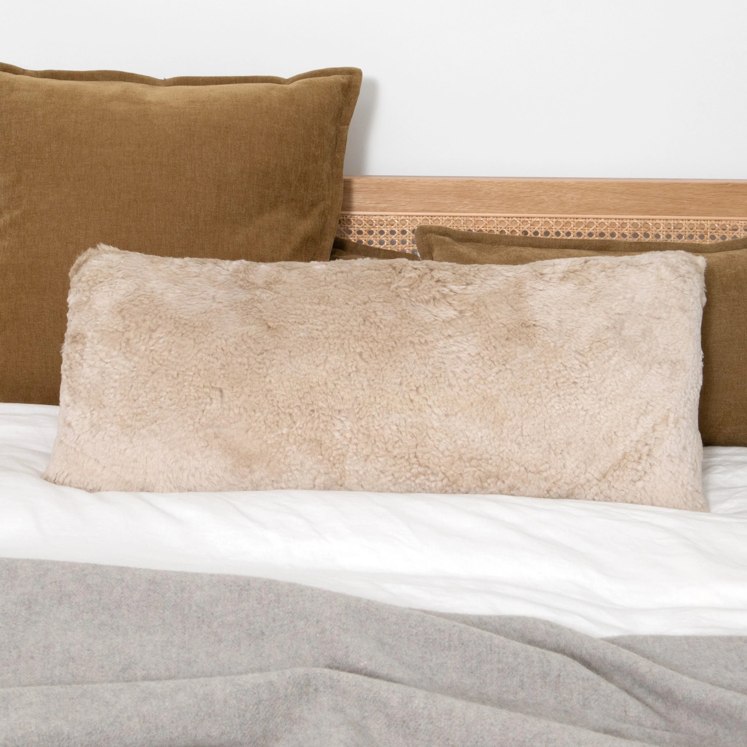 Champagne Long Shearling Genuine Sheepskin Cushion 30 x 70cm