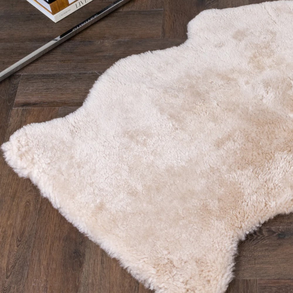 Beige Short Pile Sheepskin Rug
