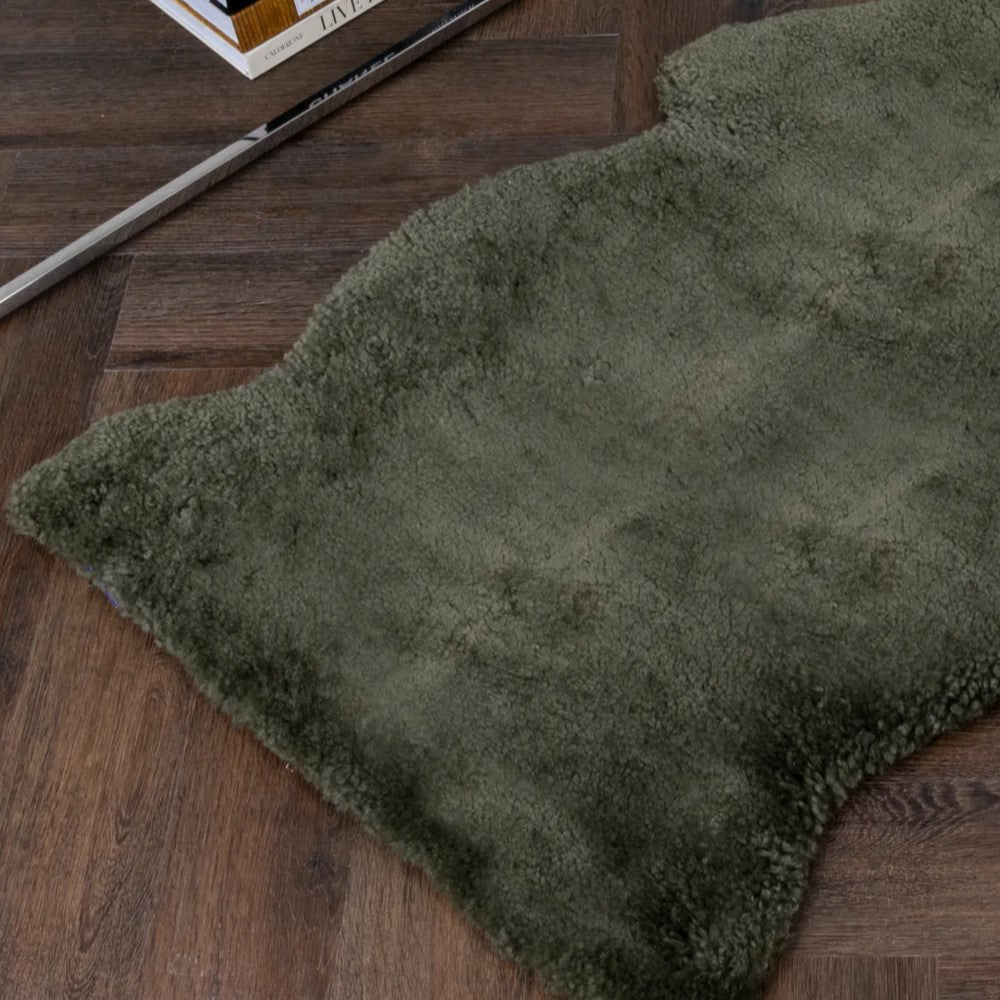 Khaki Green Short Pile Sheepskin Rug