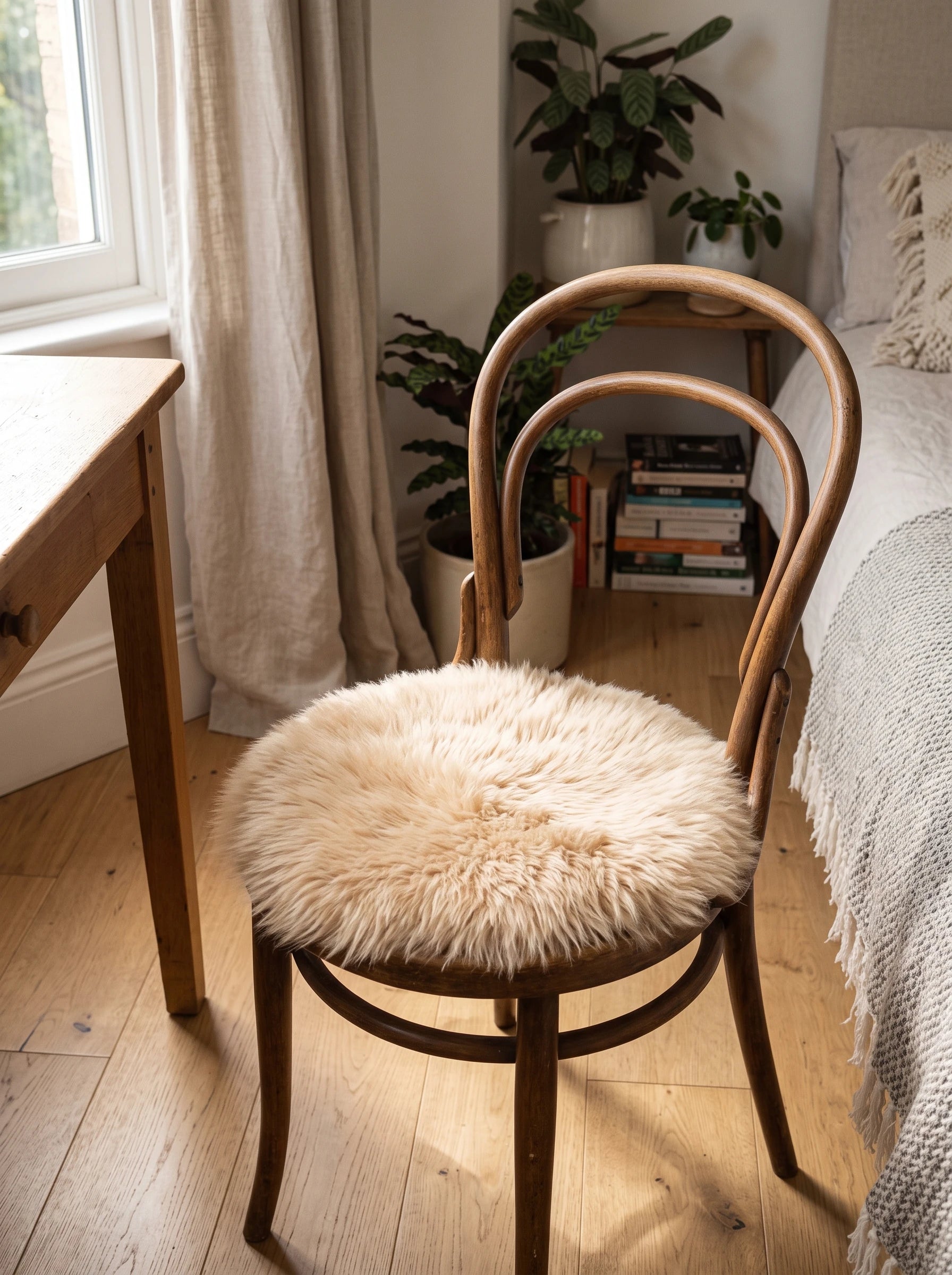 Champagne Round Sheepskin Chair Pad