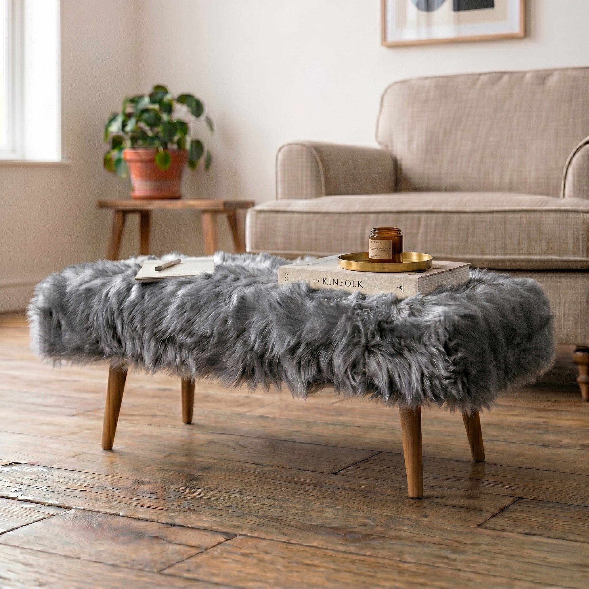 Shearling Sheepskin Grey End Of Bed Bench