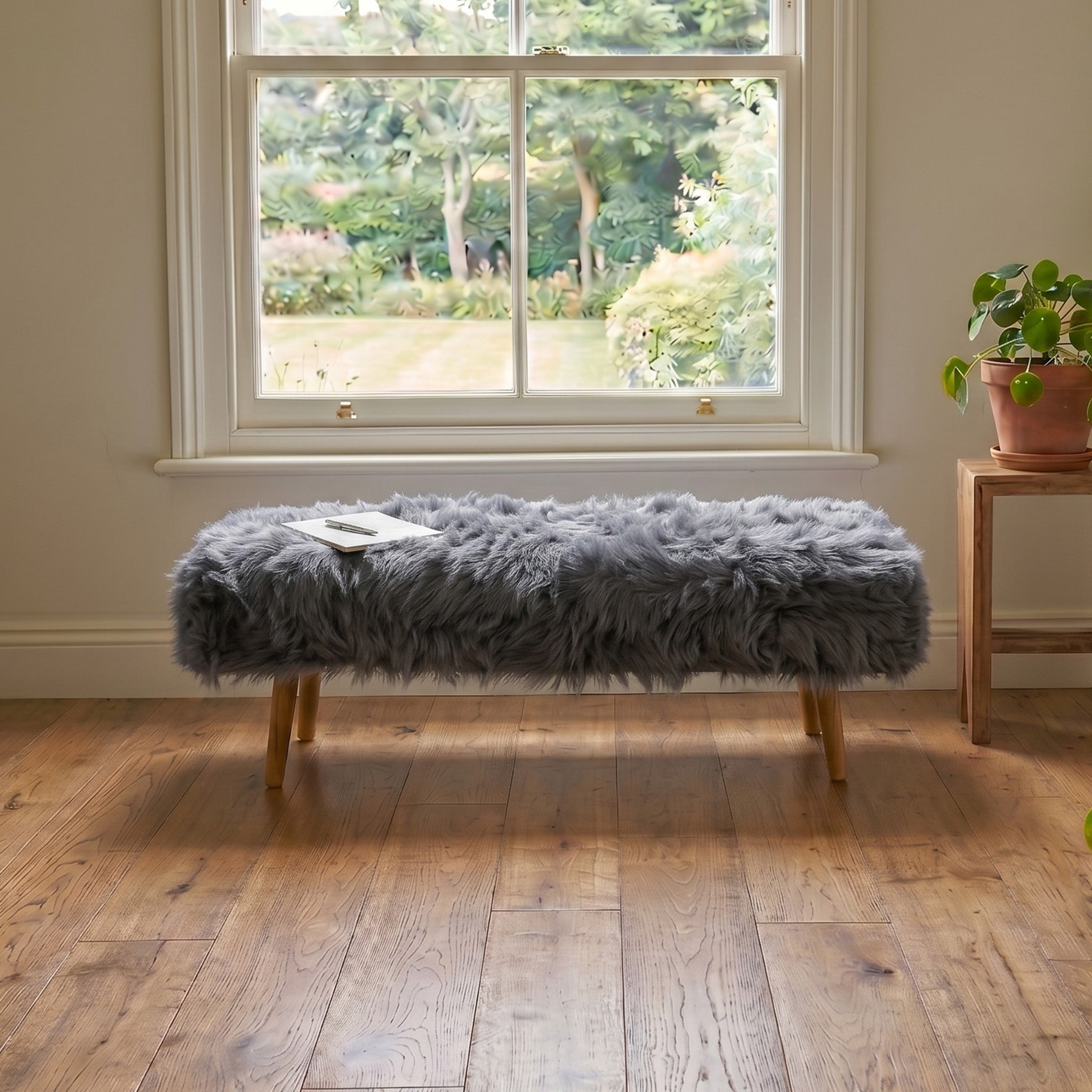 Shearling Sheepskin Grey End Of Bed Bench