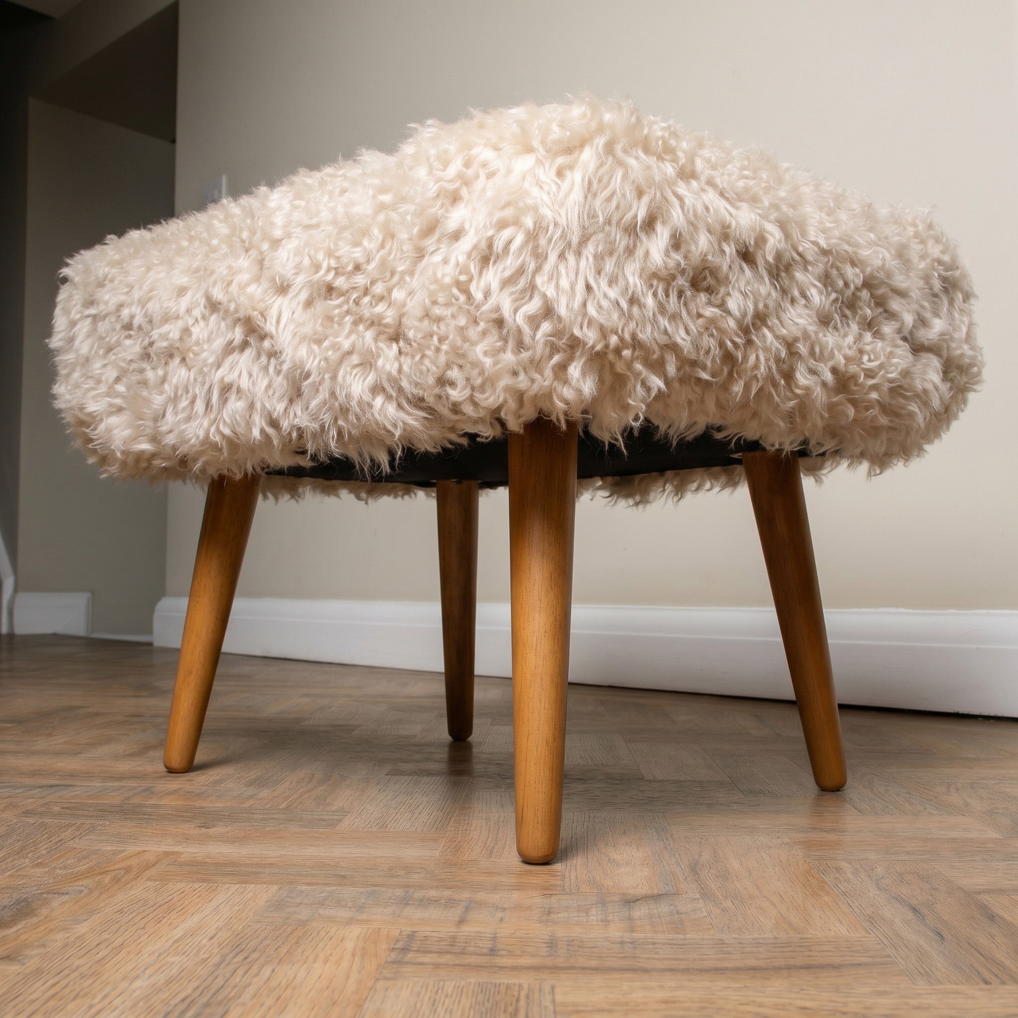 Shearling Sheepskin Beige Footstool