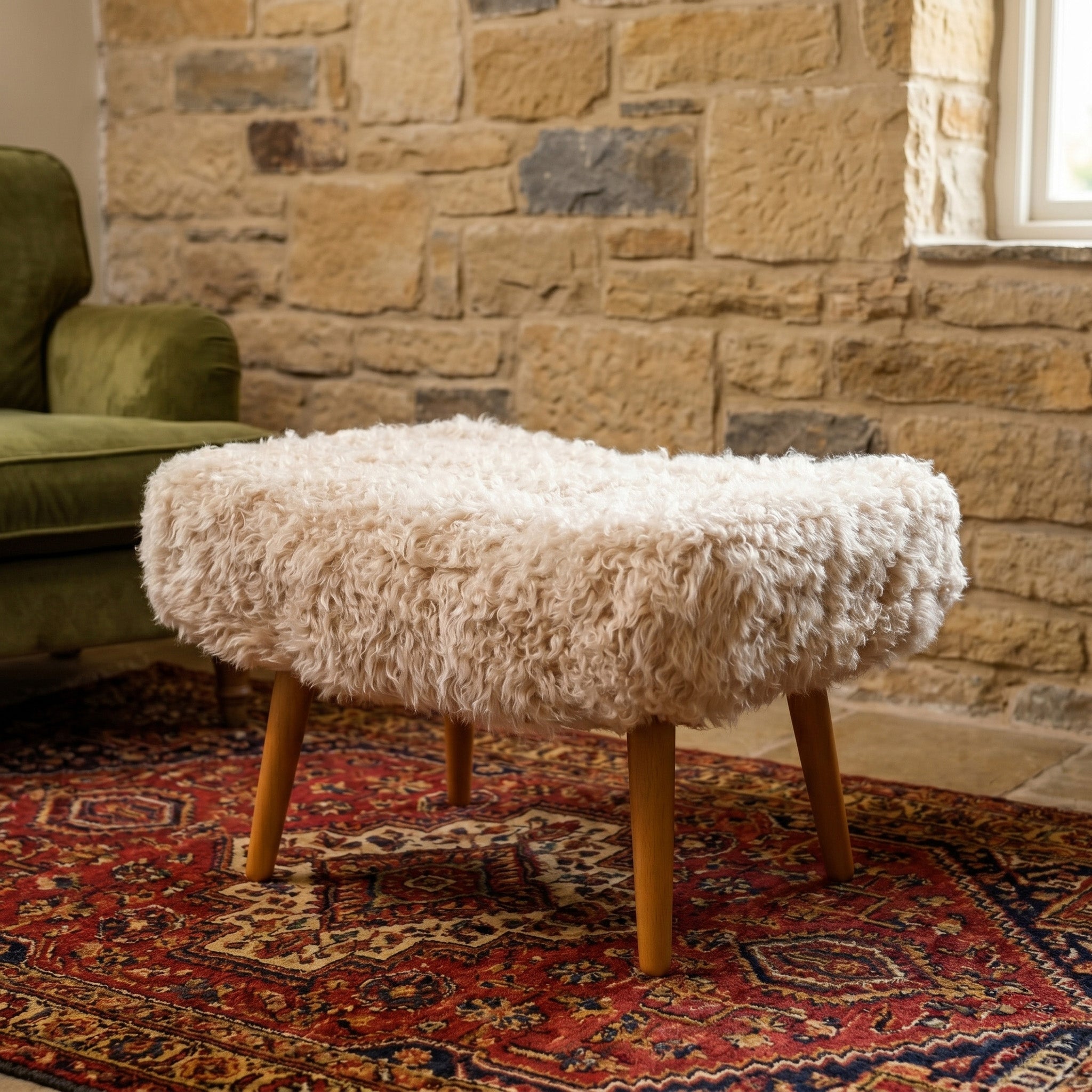 Shearling Sheepskin Beige Footstool