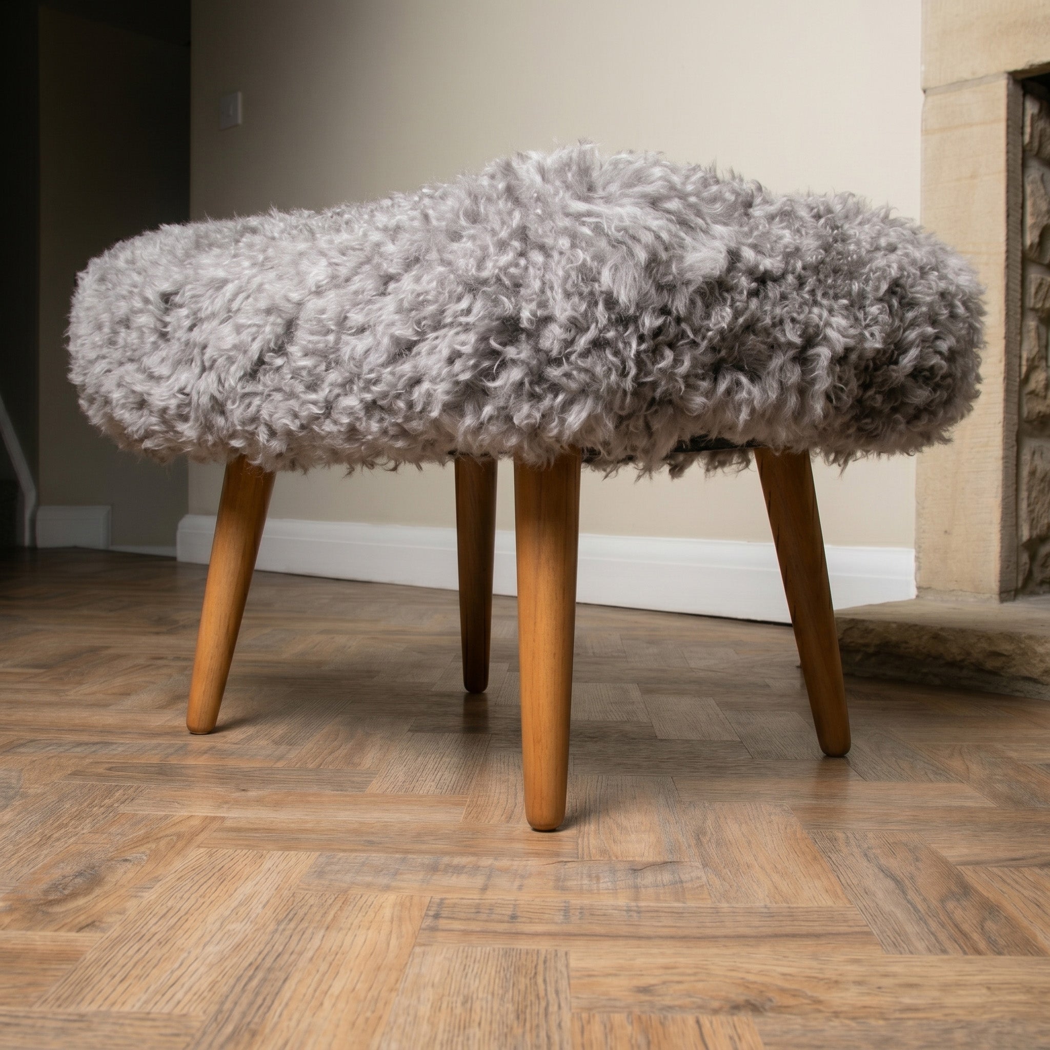 Shearling Sheepskin Grey Footstool