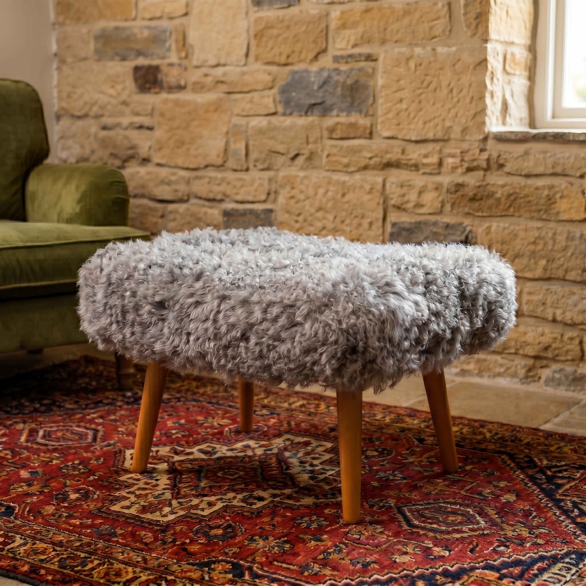 Shearling Sheepskin Grey Footstool