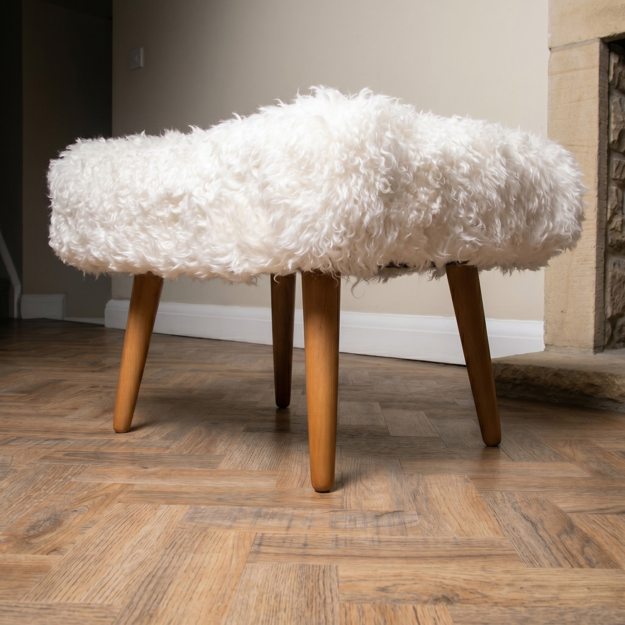 Shearling Sheepskin White Footstool