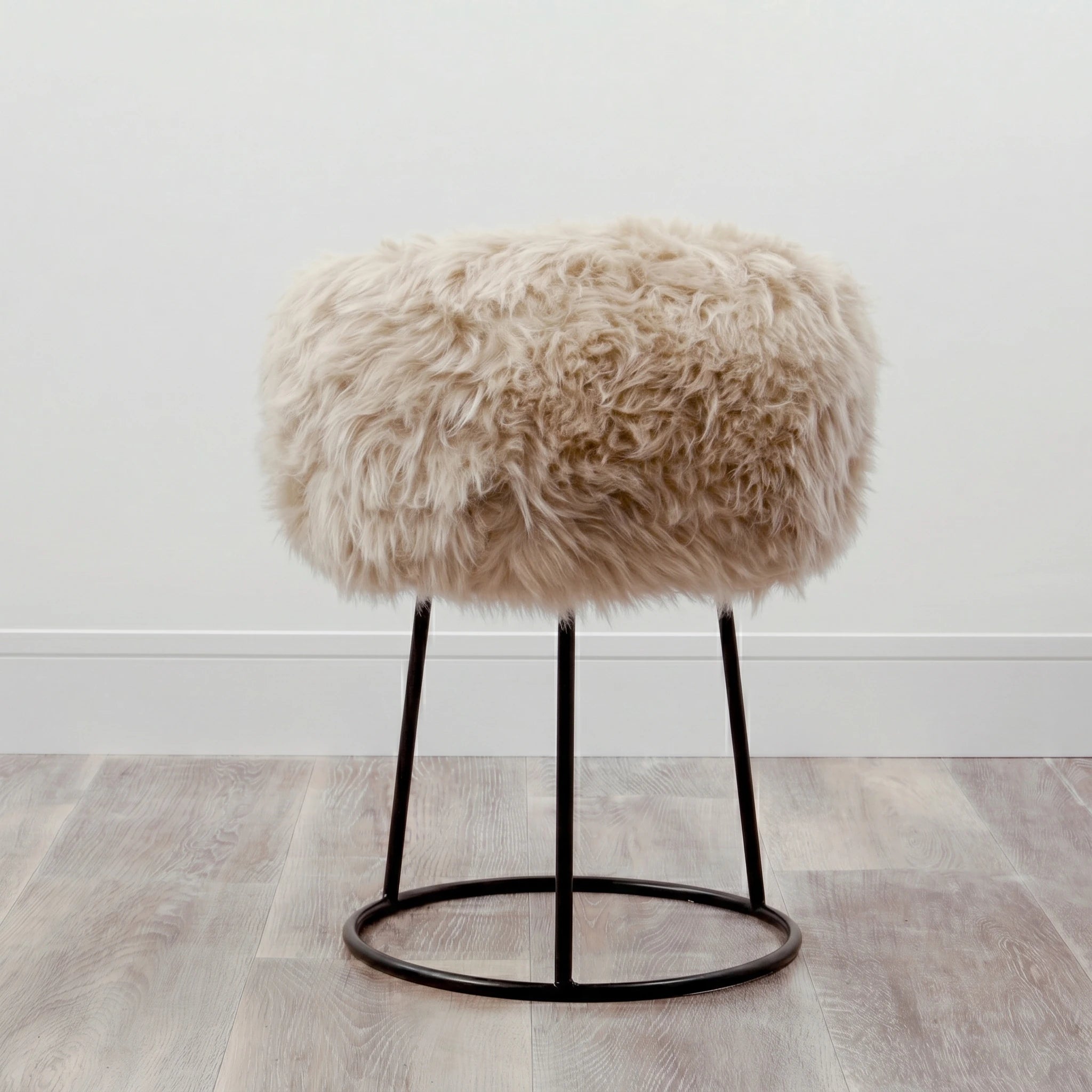 Champagne Sheepskin Stool - Metal Legs