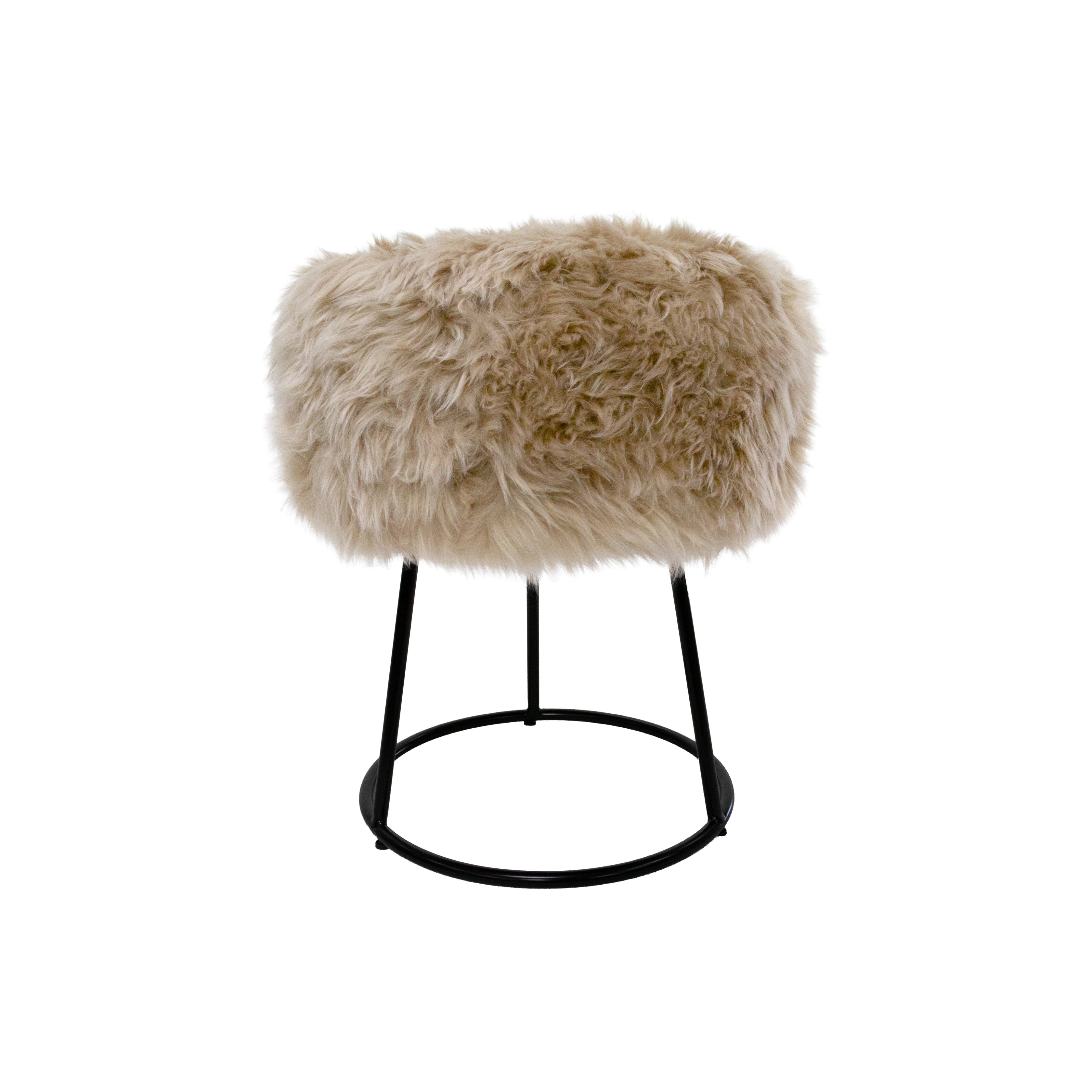 Champagne Sheepskin Stool - Metal Legs