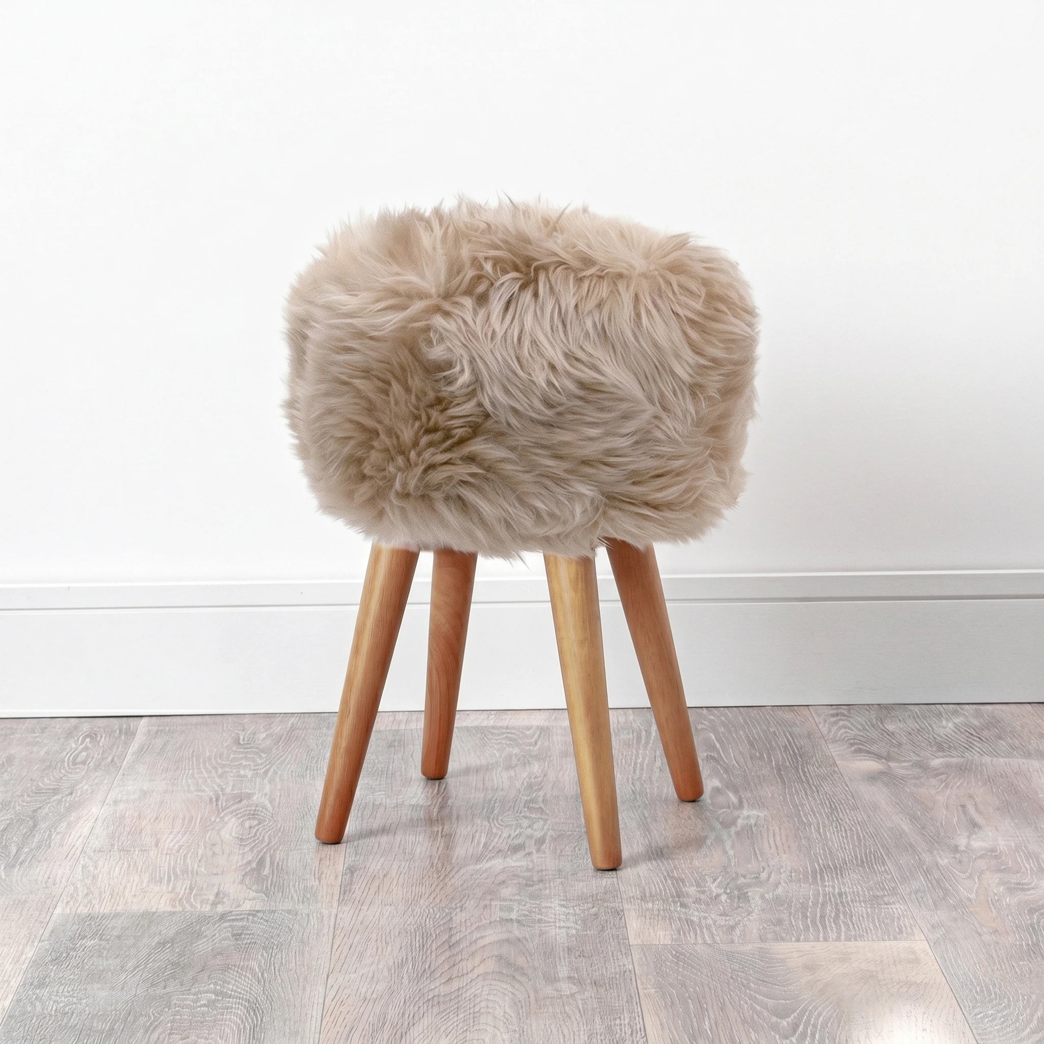 Champagne Sheepskin Stool - Wooden Legs