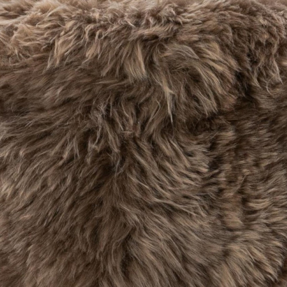 Light Brown Sheepskin Wood Stool - Woodstain