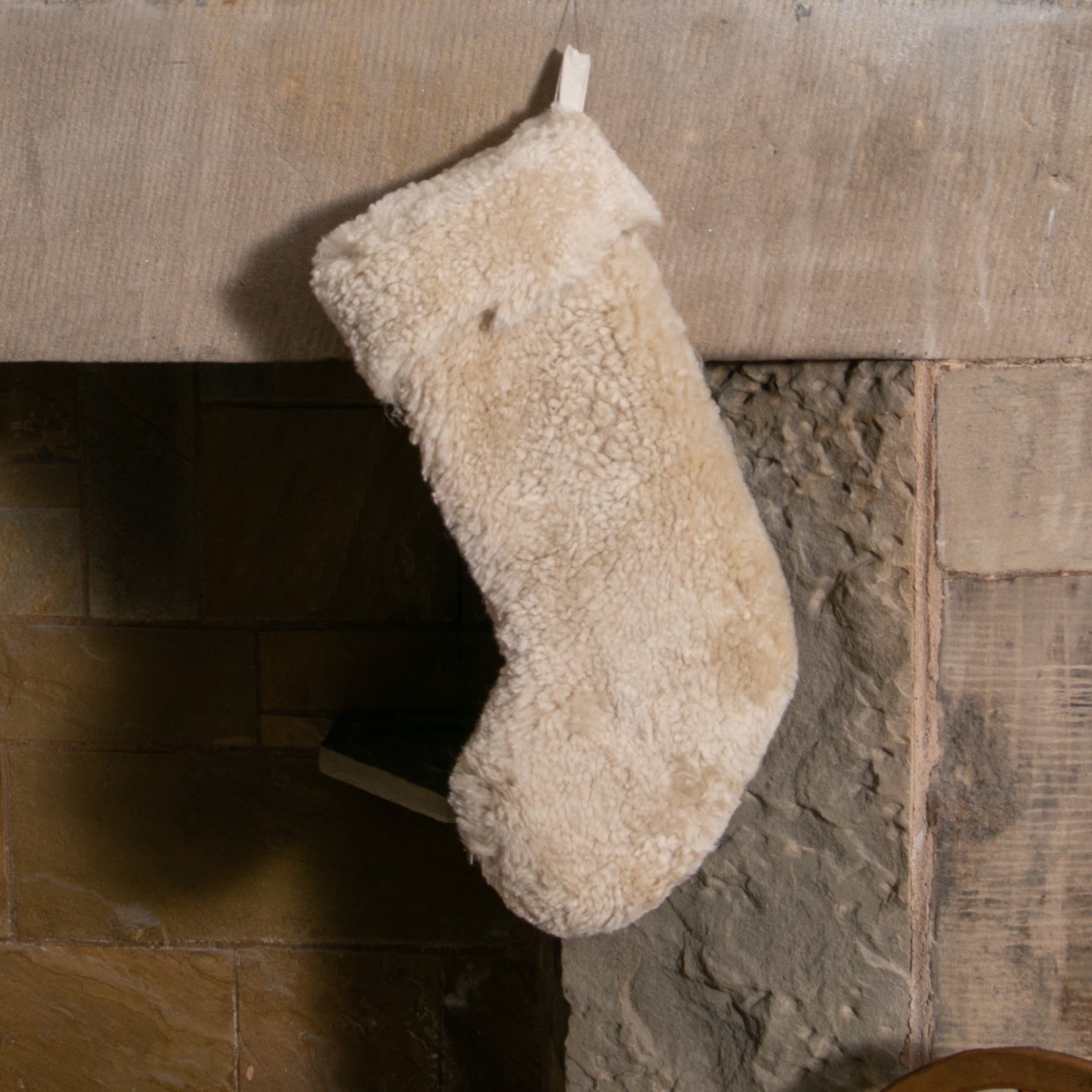 Beige Sheepskin Christmas Stocking