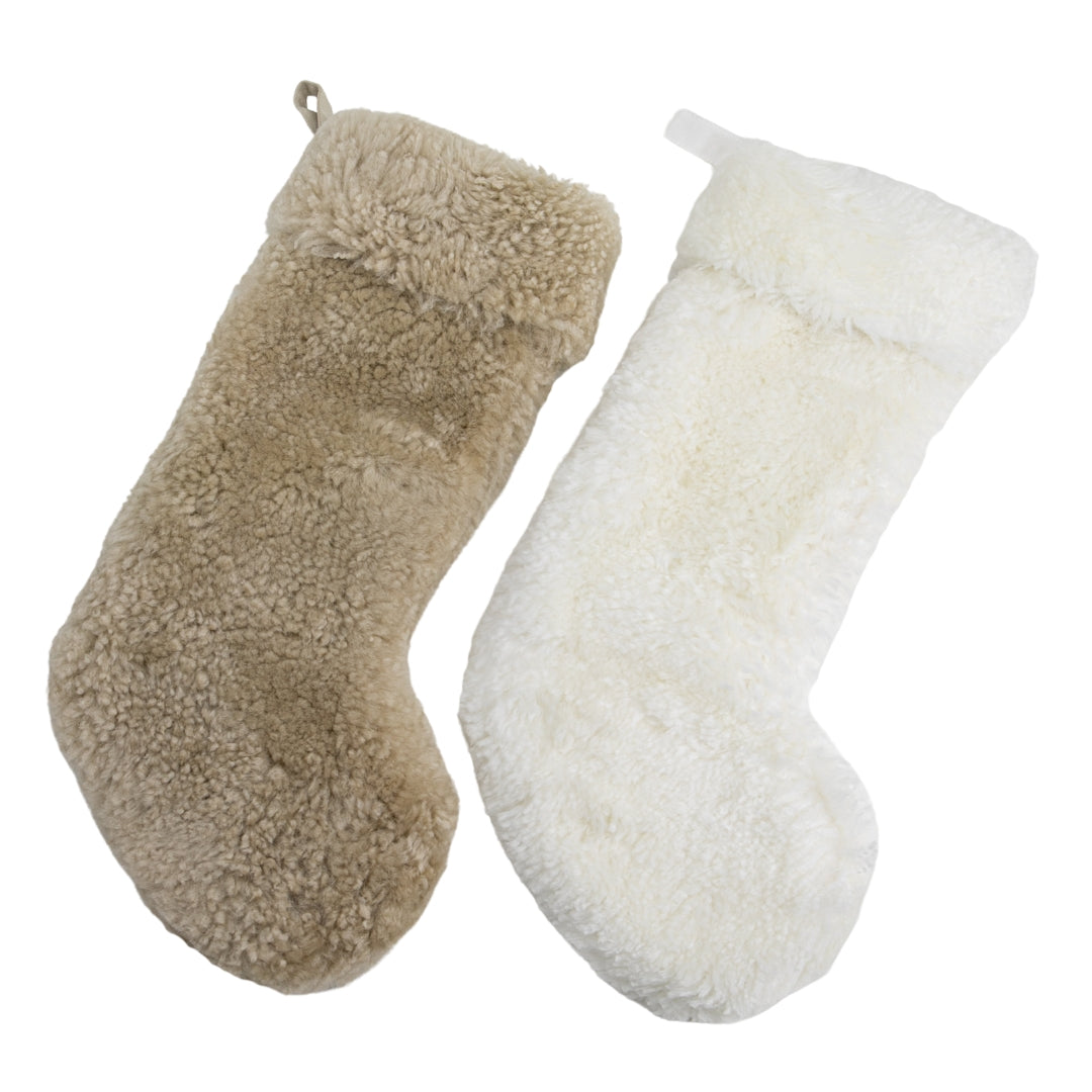 Beige Sheepskin Christmas Stocking