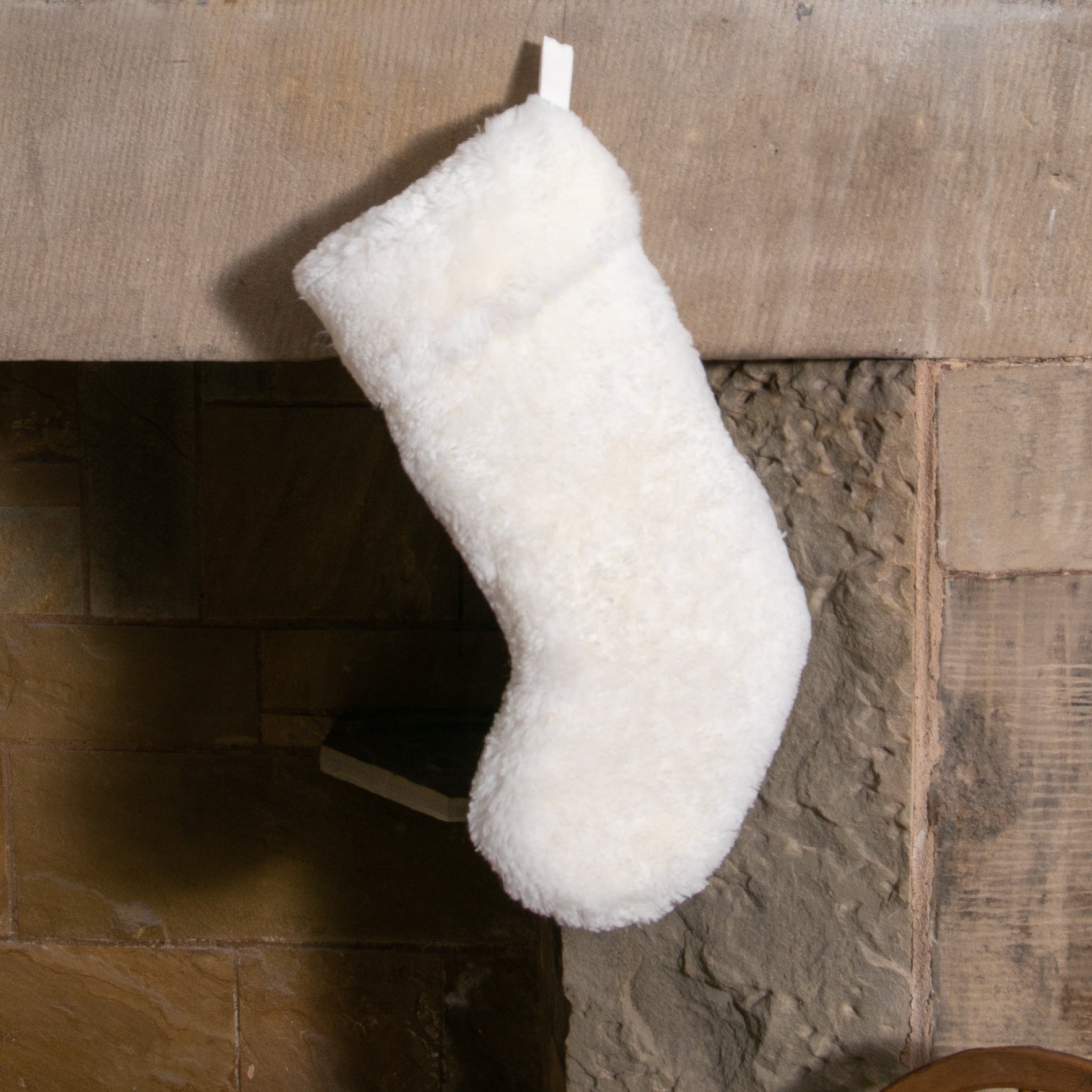Natural White Sheepskin Christmas Stocking
