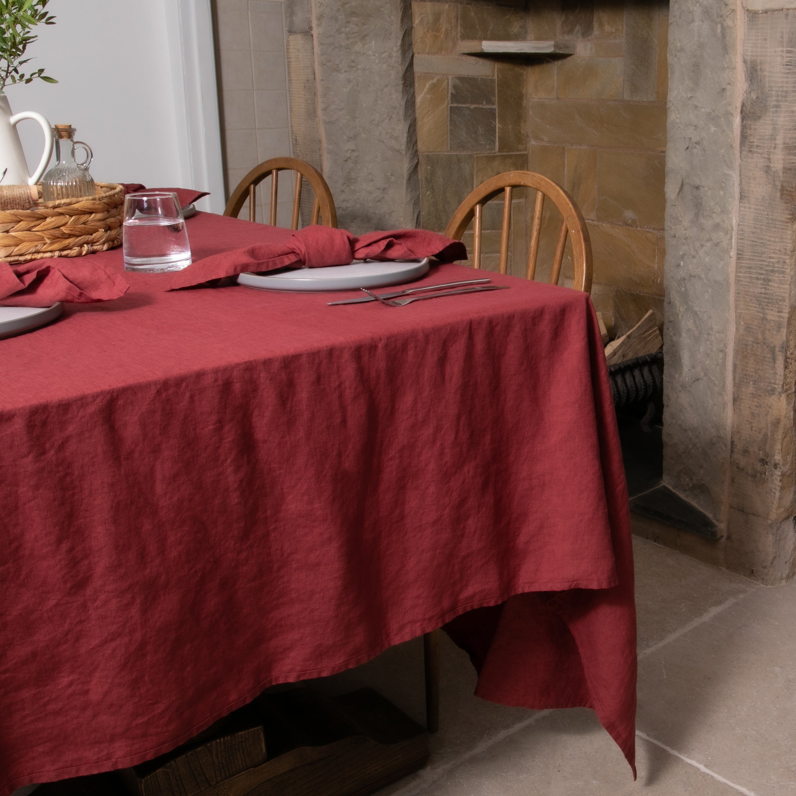 Brick Red 100% Linen Tablecloth