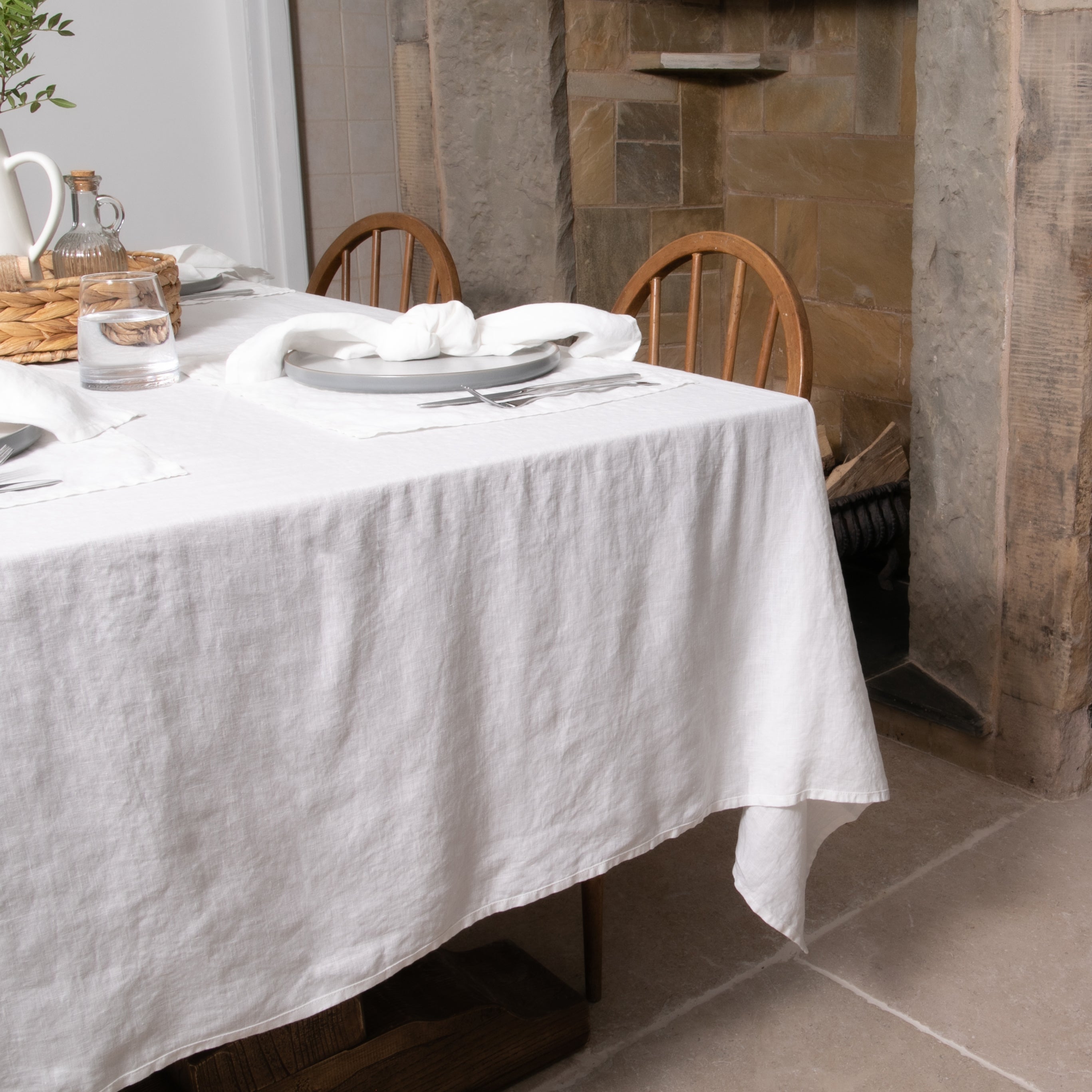 White 100% Linen Tablecloth