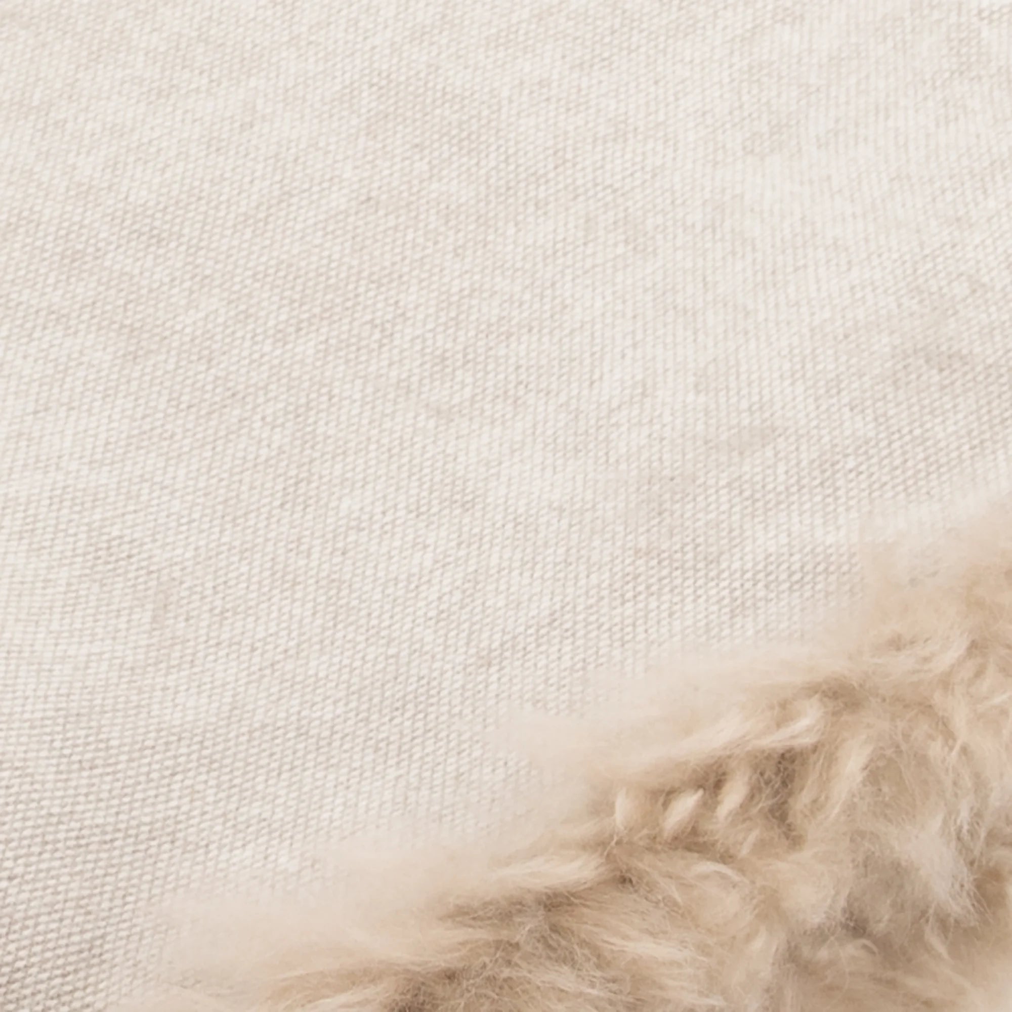 Woven Beige Wool Blanket Sheepskin Trim