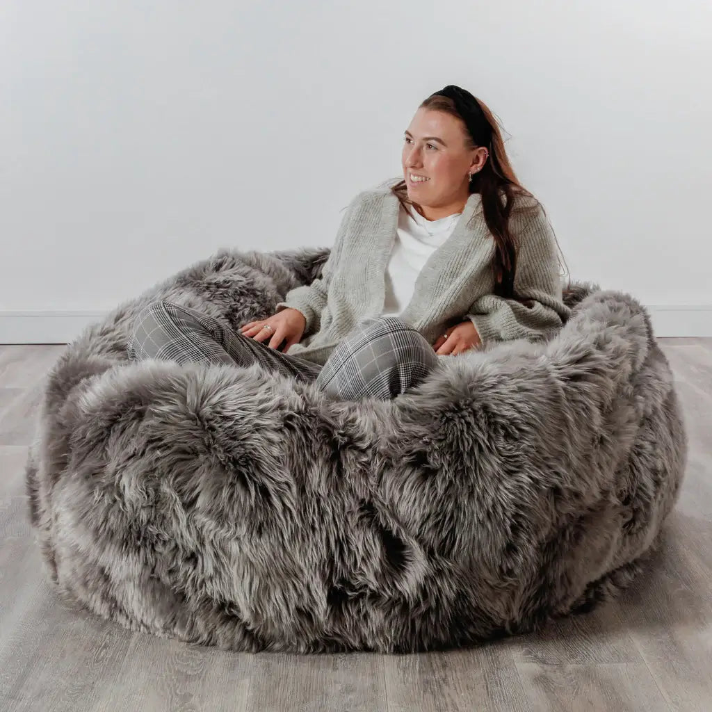 Luxurious Large Grey Sheepskin Beanbag