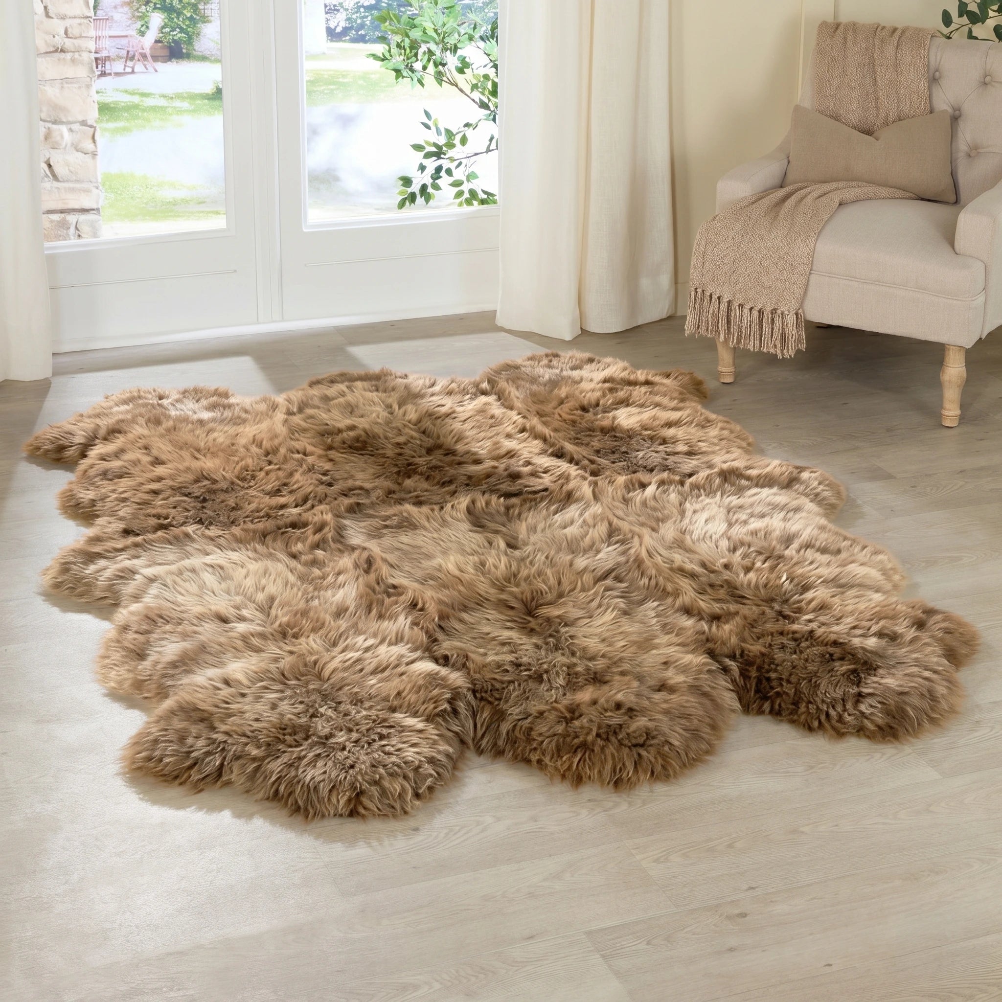 Sextuple Light Brown Sheepskin Rug