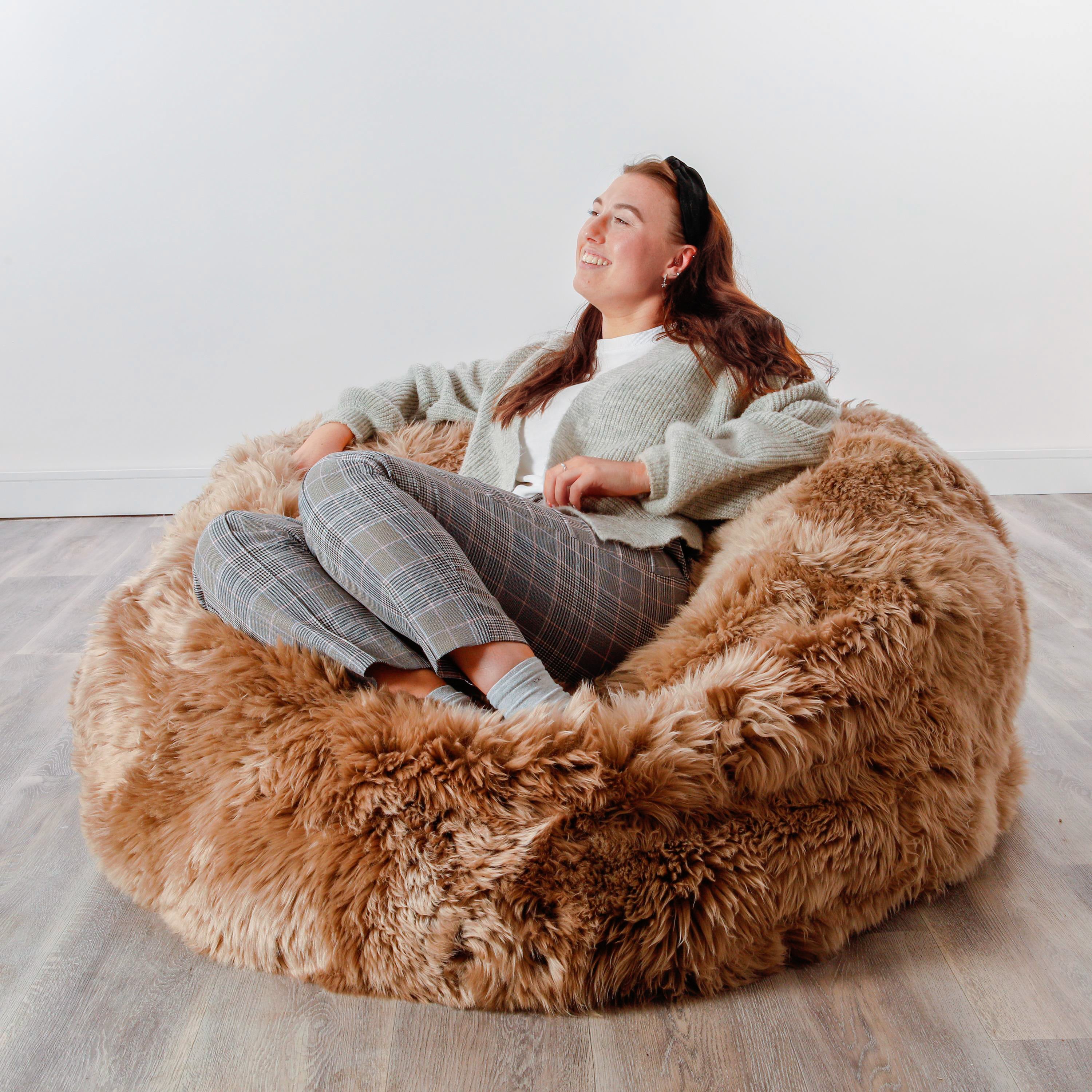 Luxurious Large Light Brown Sheepskin Beanbag