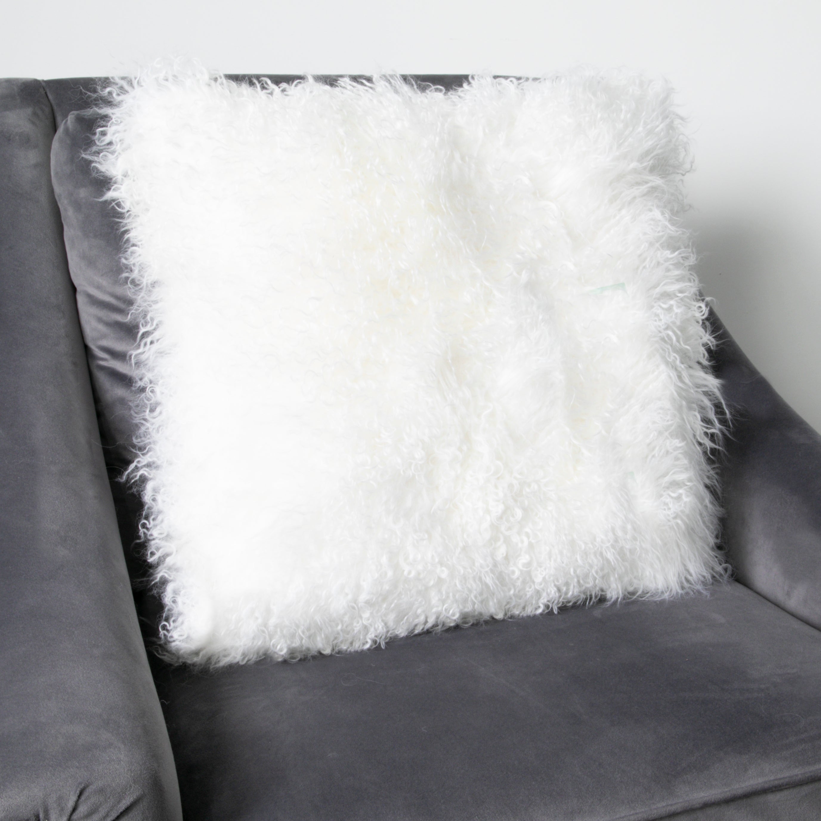 Natural White Curly Sheepskin Cushion 45x45cm