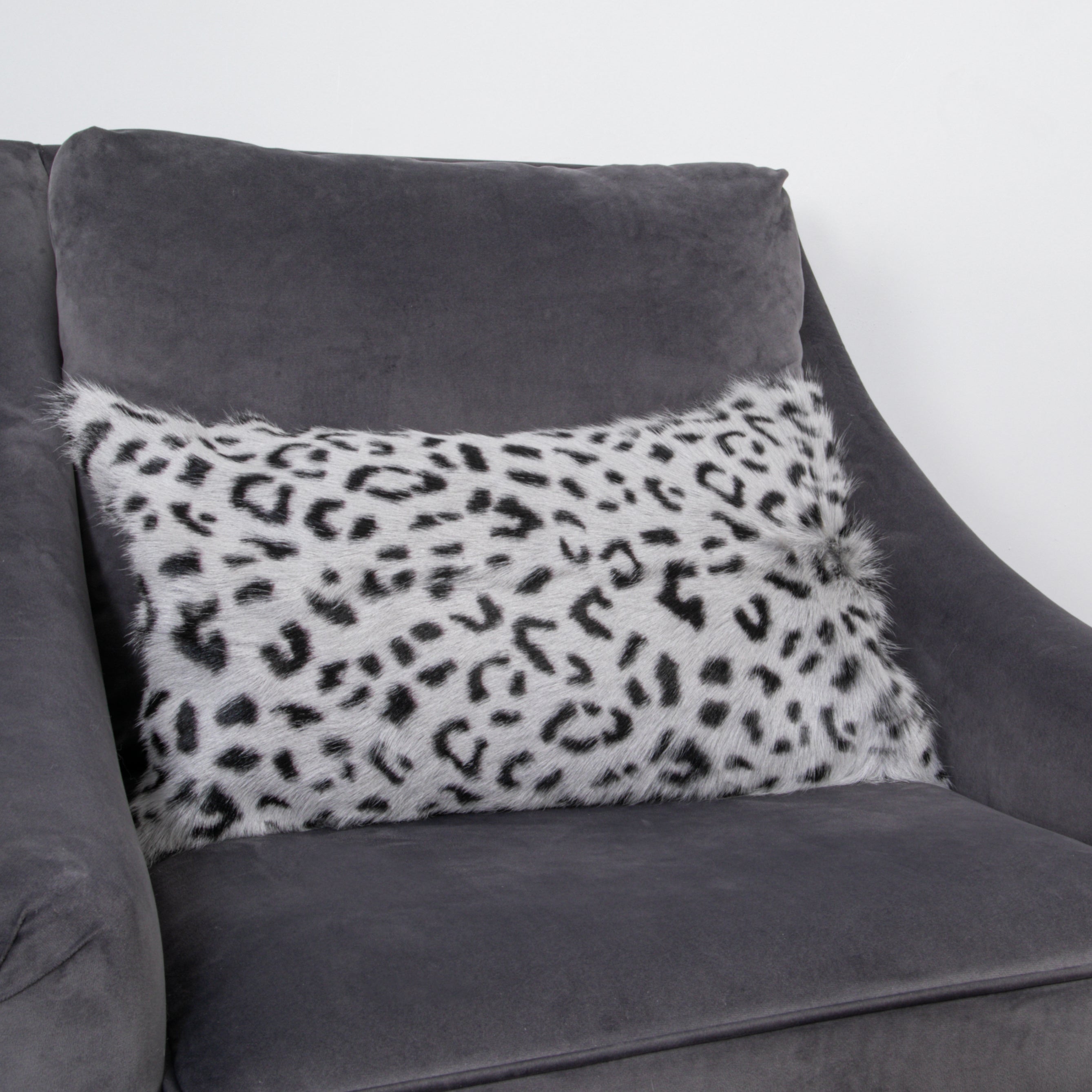 Grey Leopard Goatskin Print Boudoir Cushion - 30x50cm