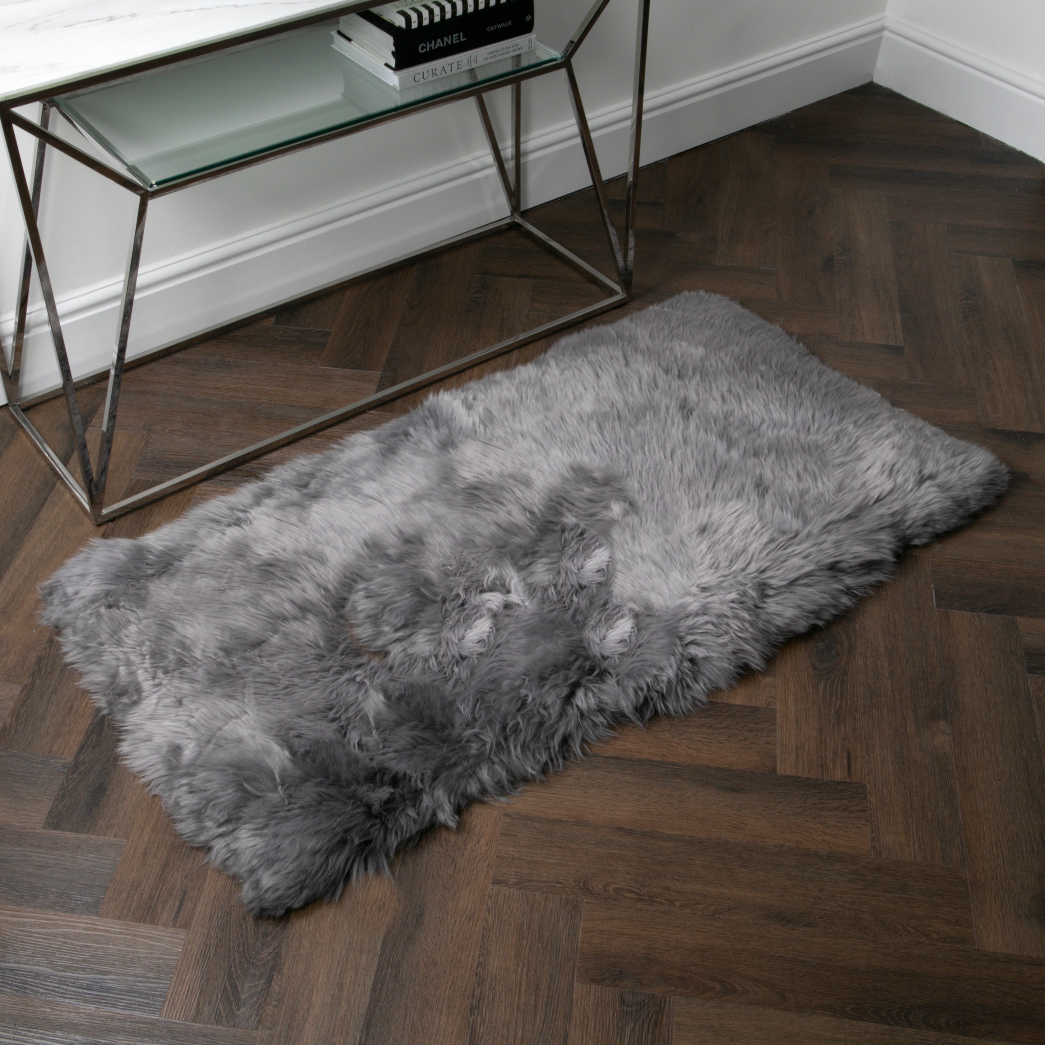 Grey Rectangle Sheepskin Rug - 70 x 140cm