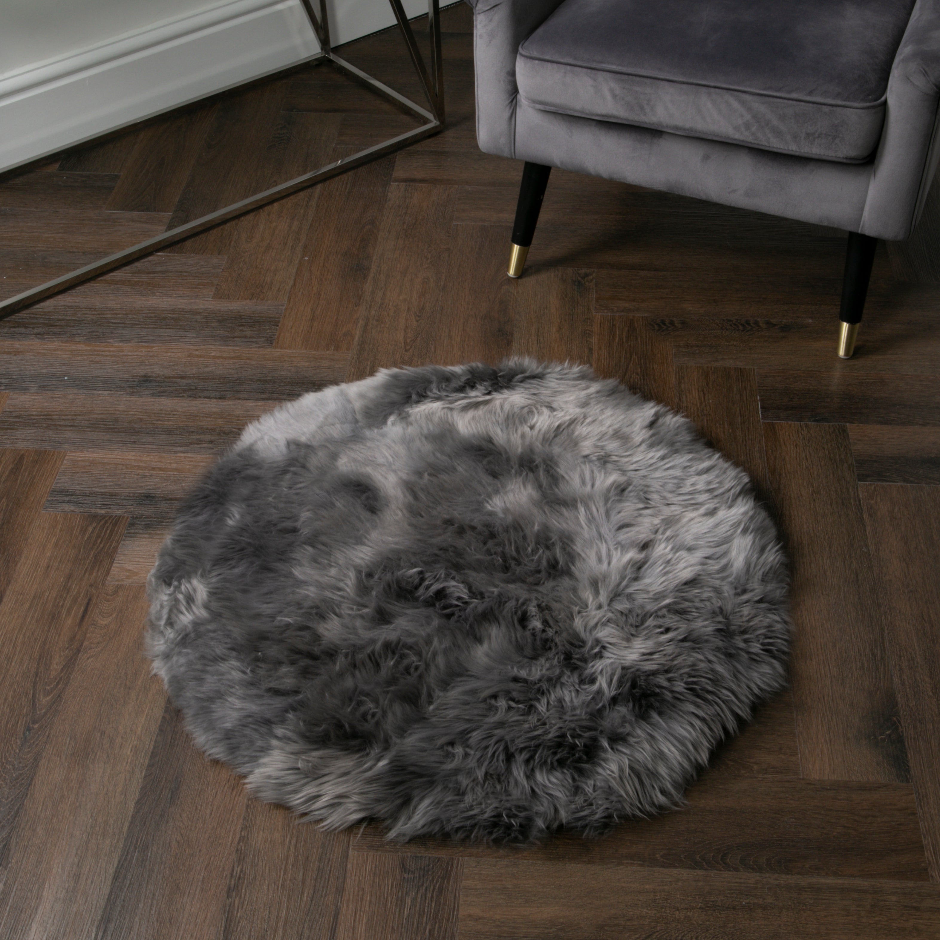 Grey Round Sheepskin Rug - 70cm