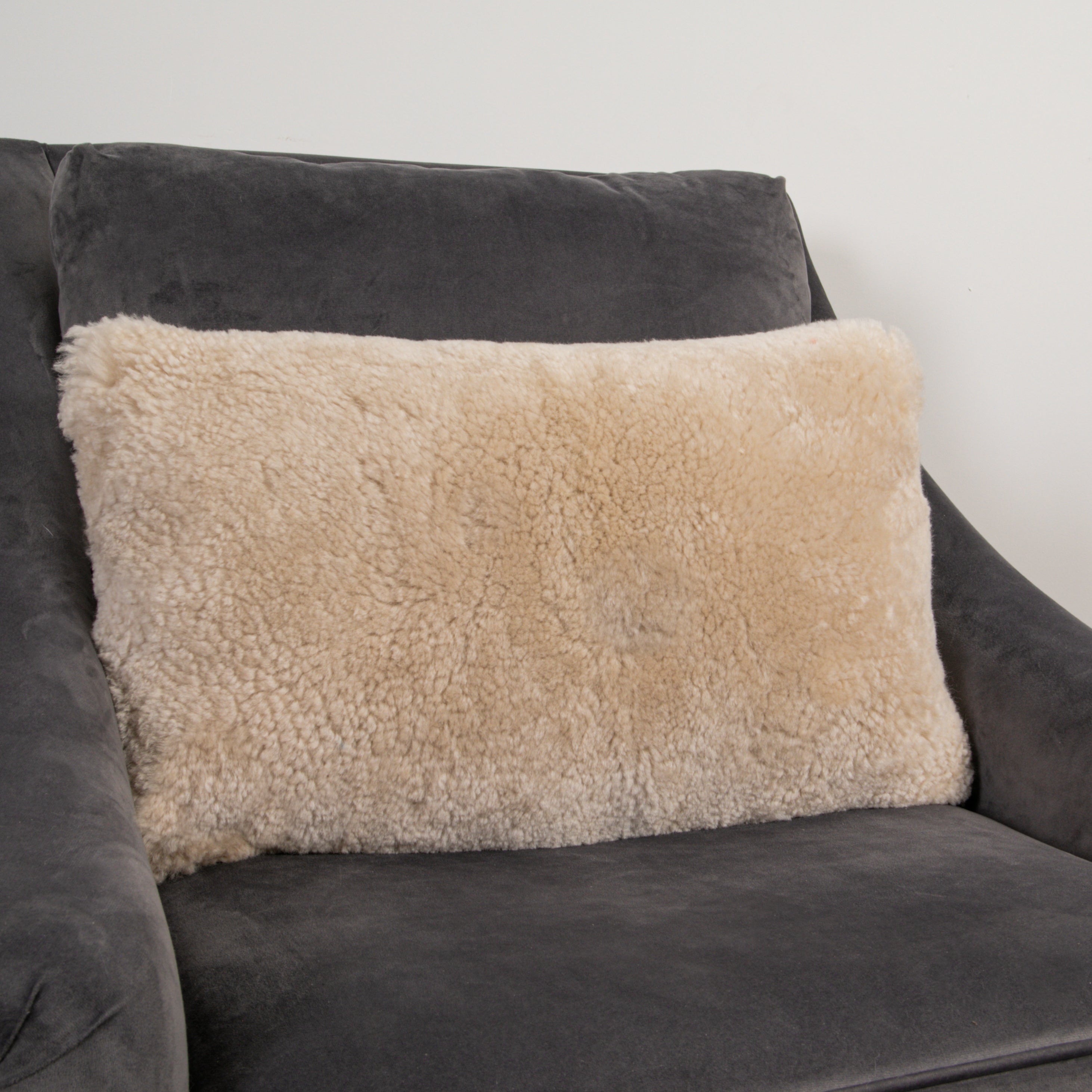 Beige Short Pile Sheepskin Boudoir Cushion - 30x50cm