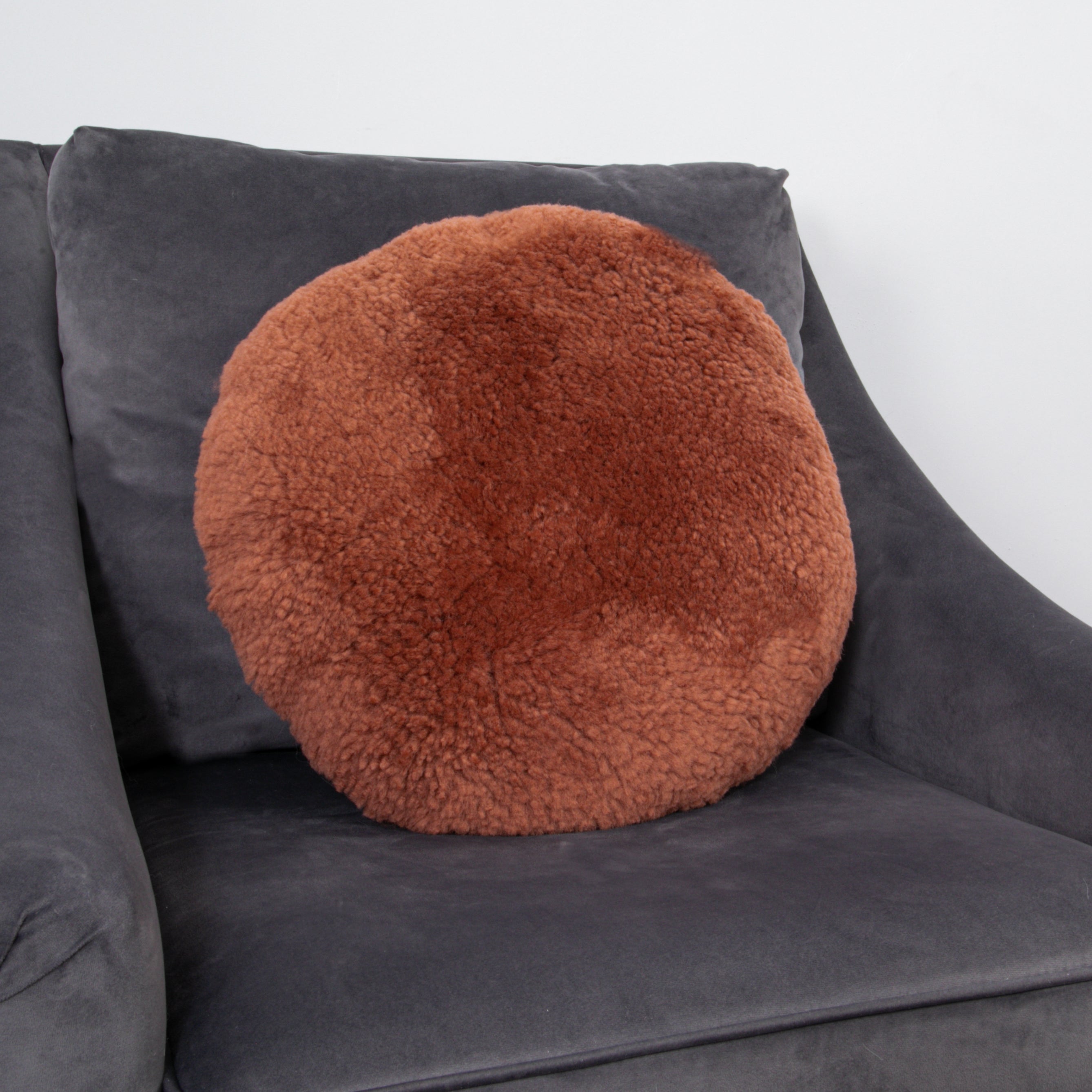 Coral Round Short Pile Sheepskin Cushion