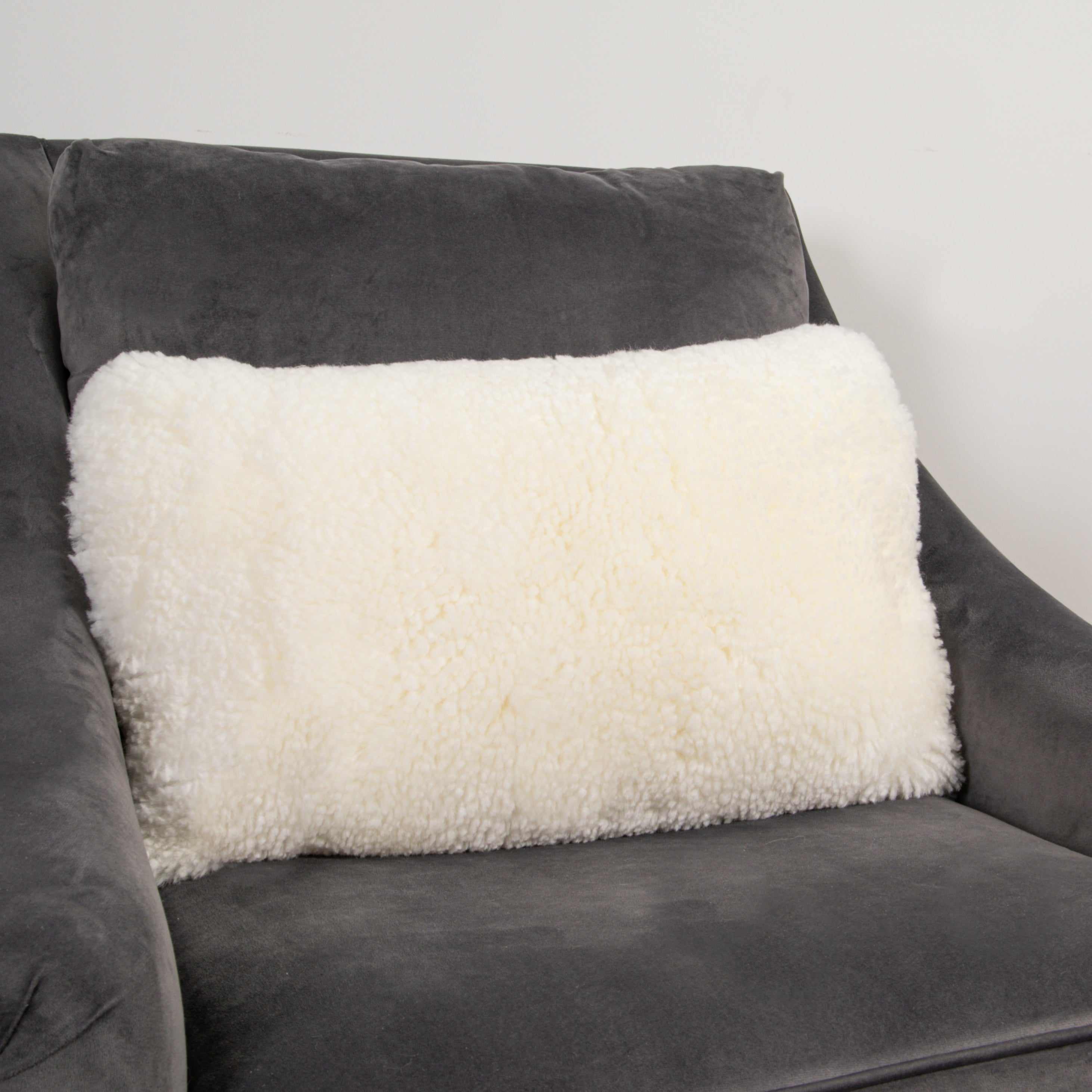 Ivory Short Pile Sheepskin Boudoir Cushion - 30x50cm