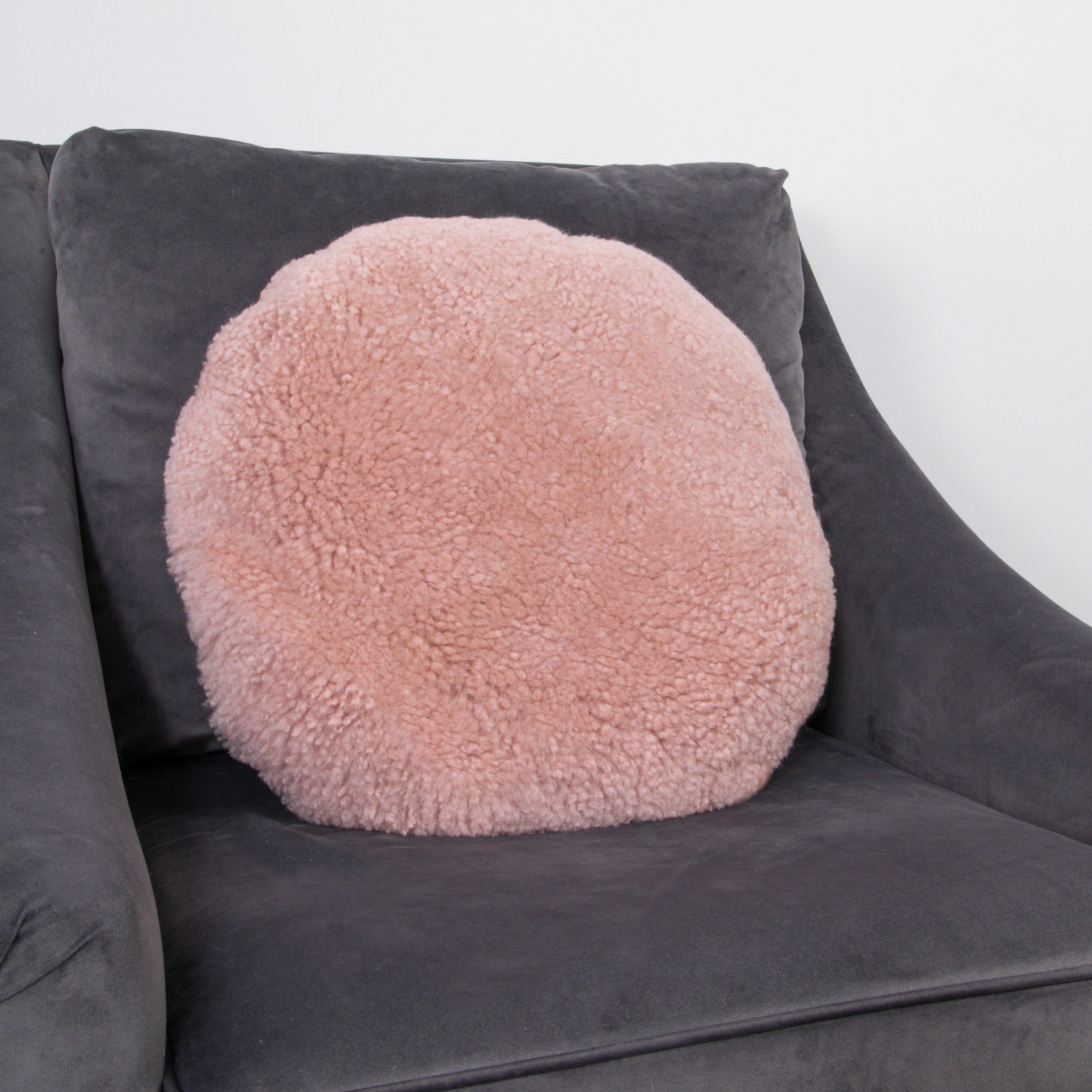 Pink Round Short Pile Sheepskin Cushion