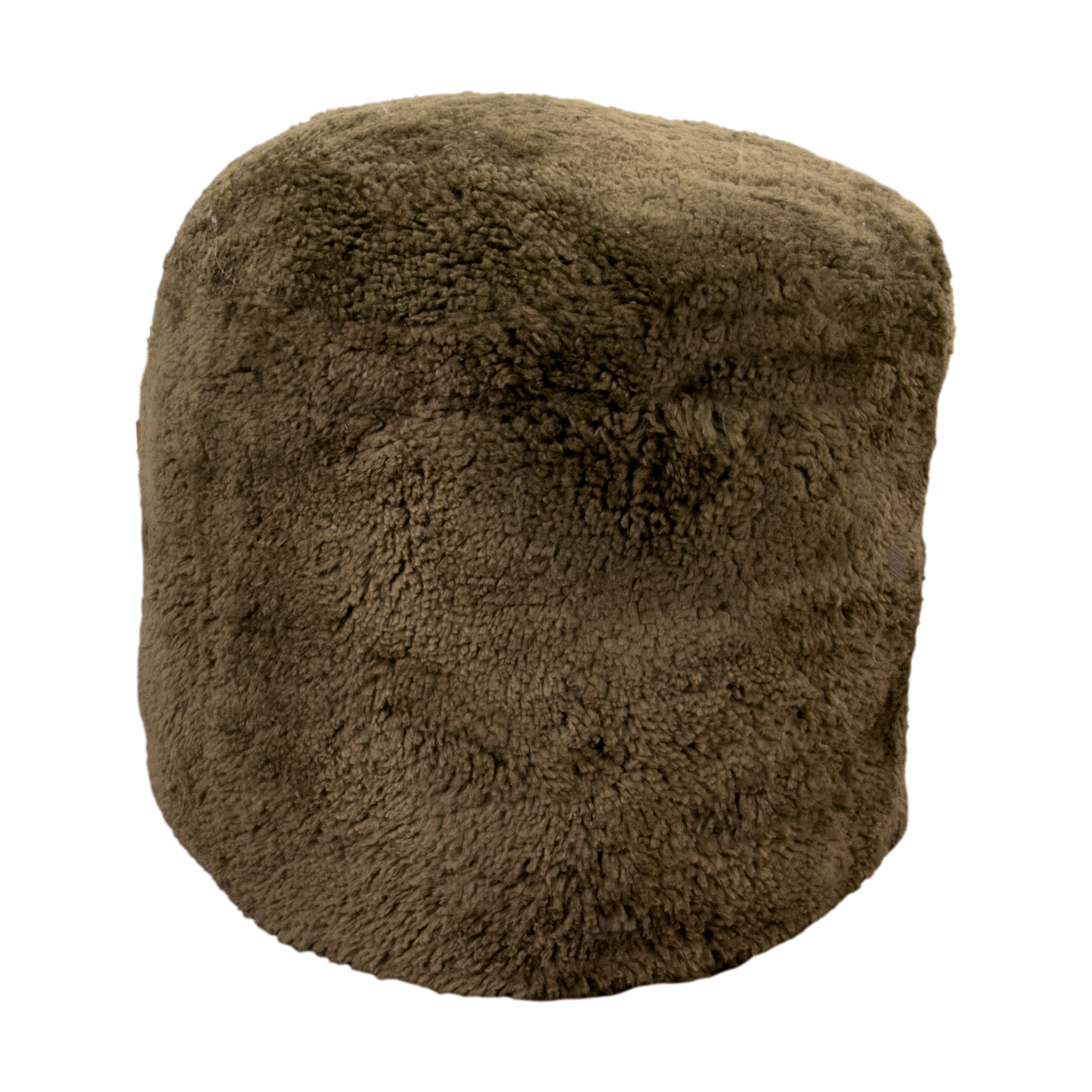 Khaki Green Short Pile Sheepskin Pouf