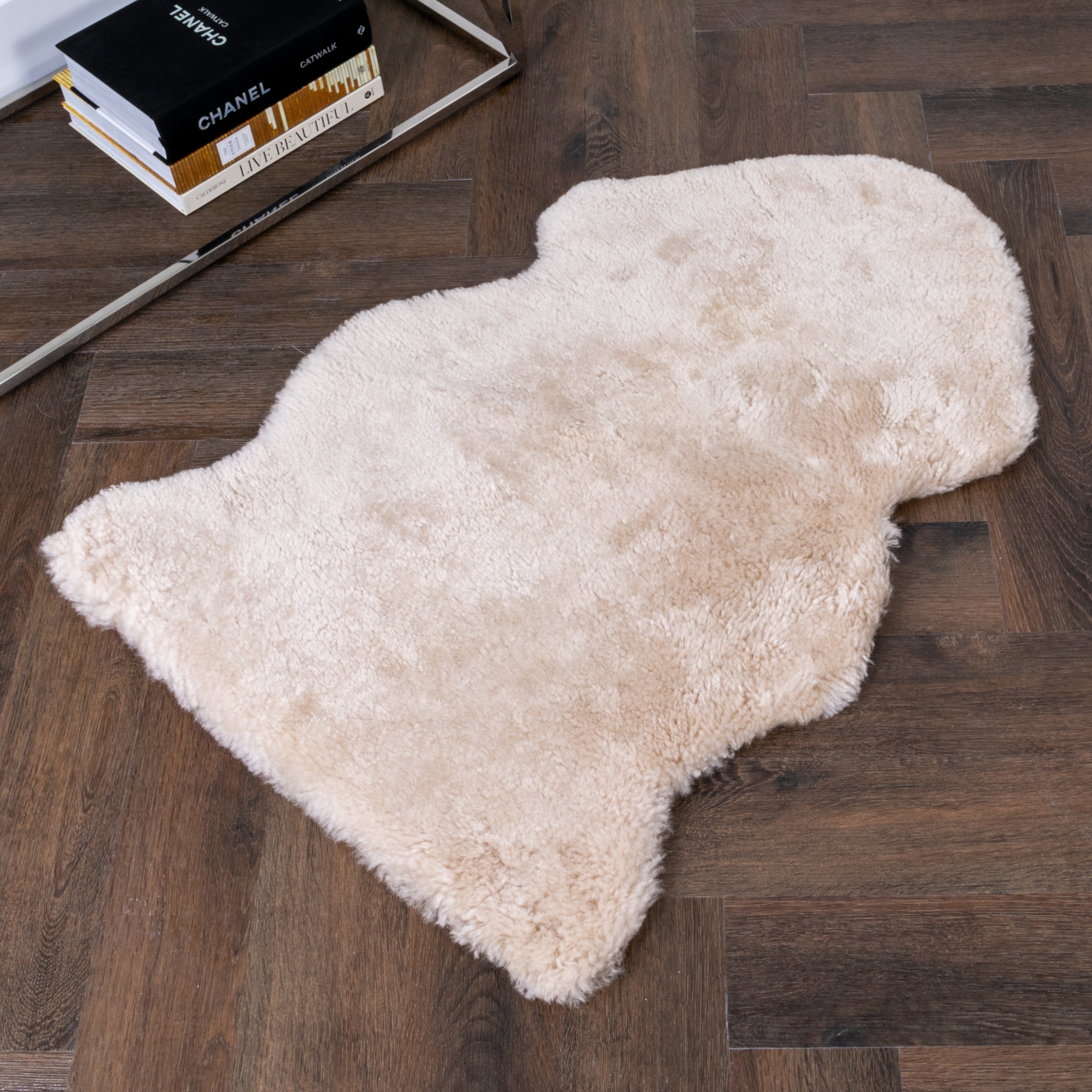 Beige Short Pile Sheepskin Rug
